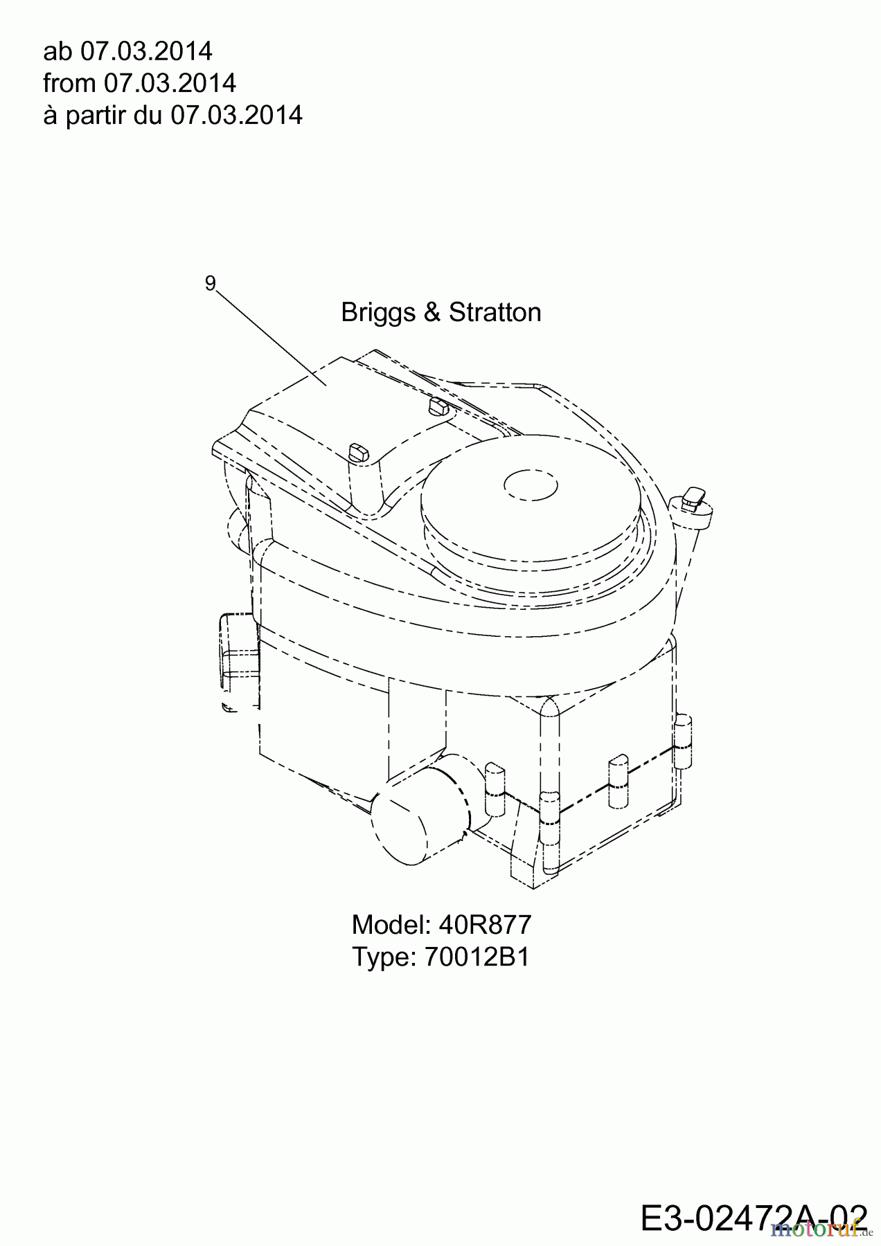 Okay Rasentraktoren Master Cut 105-15/200 H 13HU99KN675 (2015) Motor Briggs & Stratton ab 07.03.2014