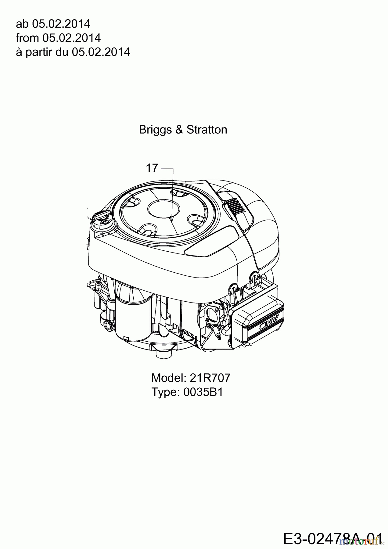 Dormak Rasentraktoren TX 36 T 13HH76SE699 (2017) Motor Briggs & Stratton ab 05.02.2014
