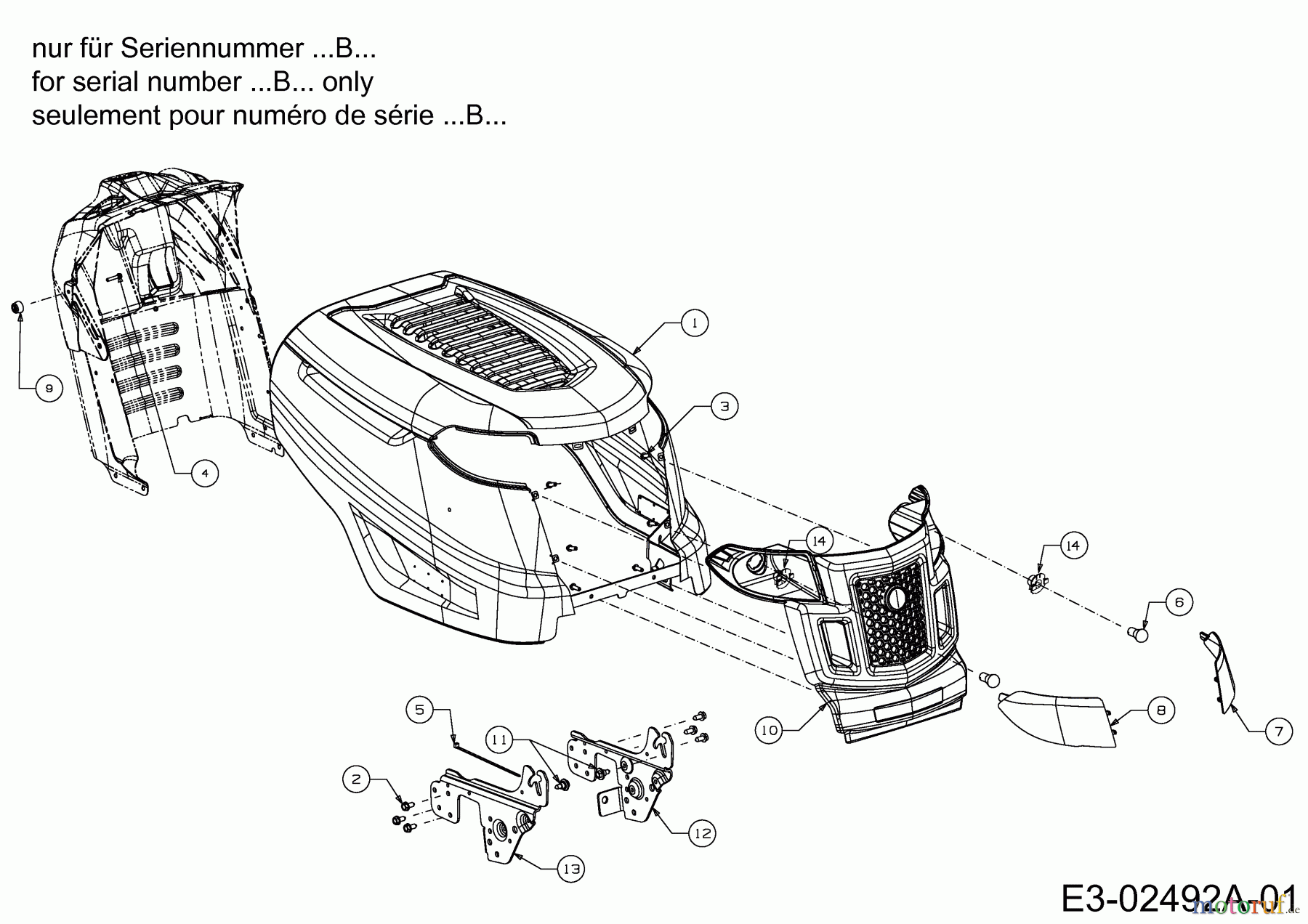  MTD Rasentraktoren Optima LG 155 13TM77KG678  (2014) Motorhaube K-Style (Seriennummer ...B...)