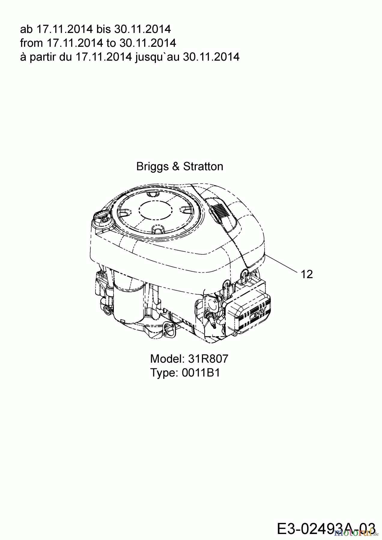 Guem Rasentraktoren GE 175 13HN763E607 (2015) Motor Briggs & Stratton ab 17.11.2014 bis 30.11.2014