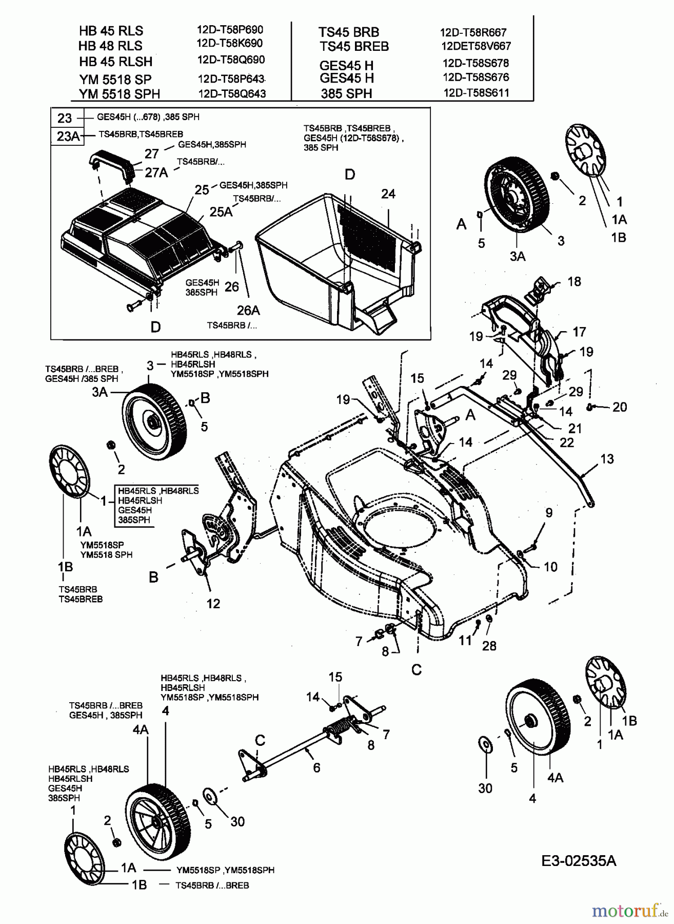 Yard-Man Motormäher mit Antrieb YM 5518 SP 12D-T58P643 (2005) Grasfangkorb, Räder, Schnitthöhenverstellung