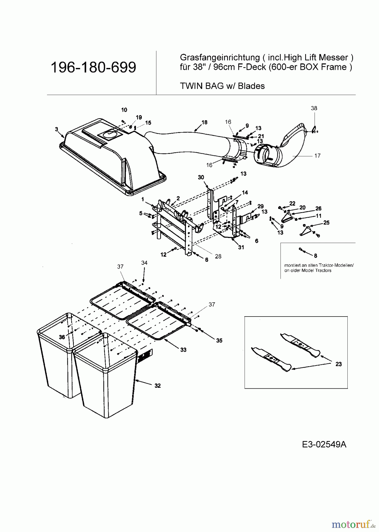 MTD Zubehör Zubehör Garten- und Rasentraktoren Grasfangvorrichtung für 600 Serie Kastenrahmen mit Mähwerk F (38