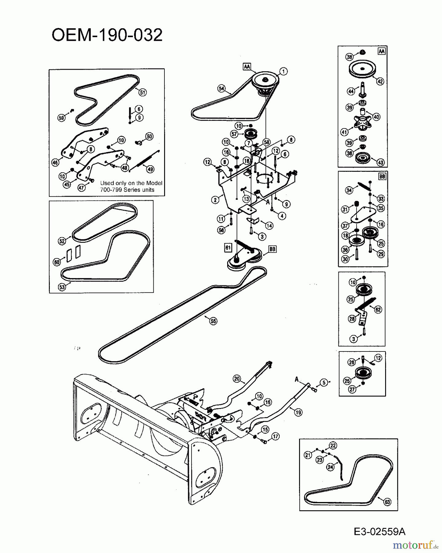 MTD Zubehör Zubehör Garten- und Rasentraktoren Schneefräsen für 700 Serie (LT-5) OEM-190-032 (2006) Fräsantrieb