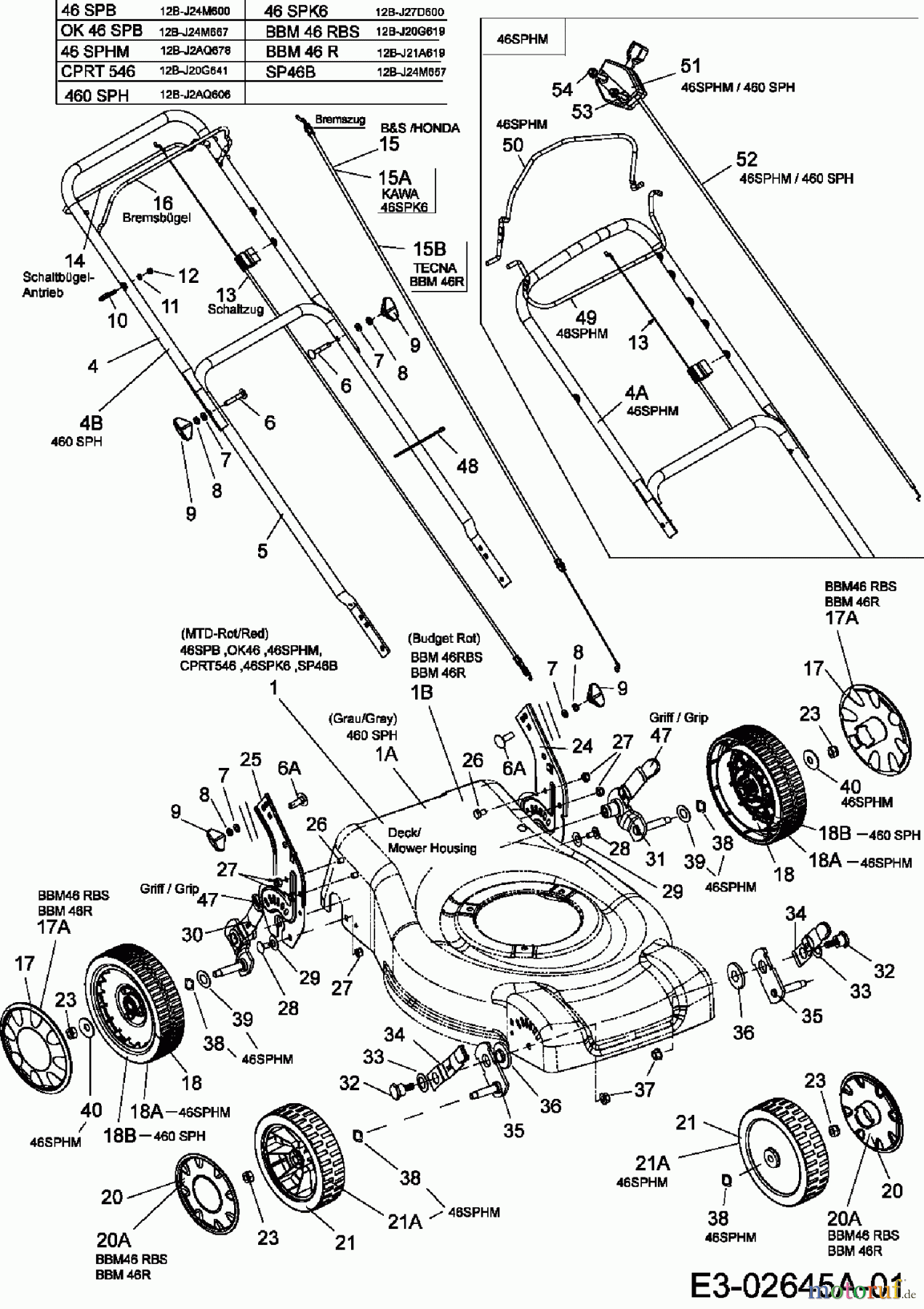 Ok Motormäher mit Antrieb 46 SPB 12B-J24M667 (2006) Höhenverstellung, Holm, Räder