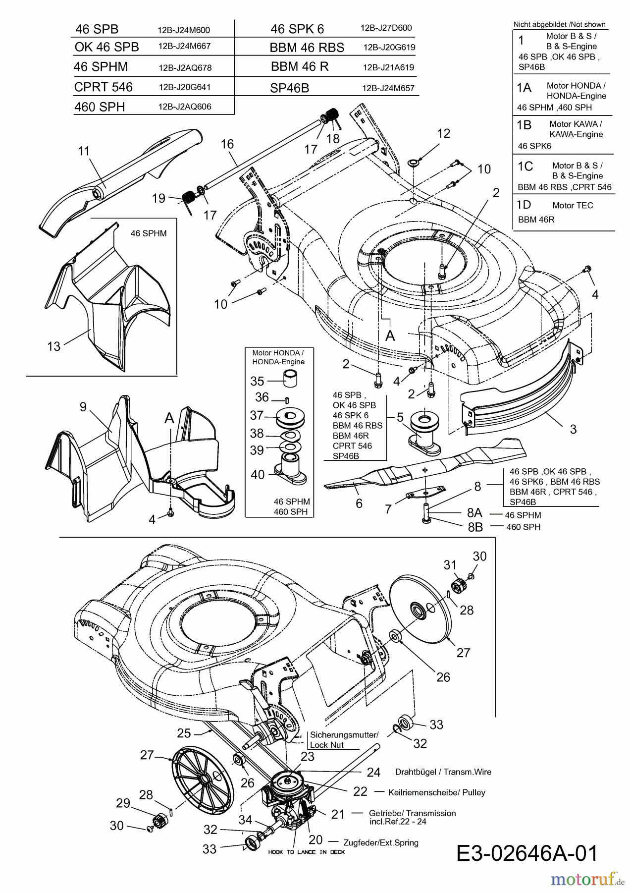 Ok Motormäher mit Antrieb 46 SPB 12B-J24M667 (2006) Getriebe, Messer, Motor, Mulchstopfen