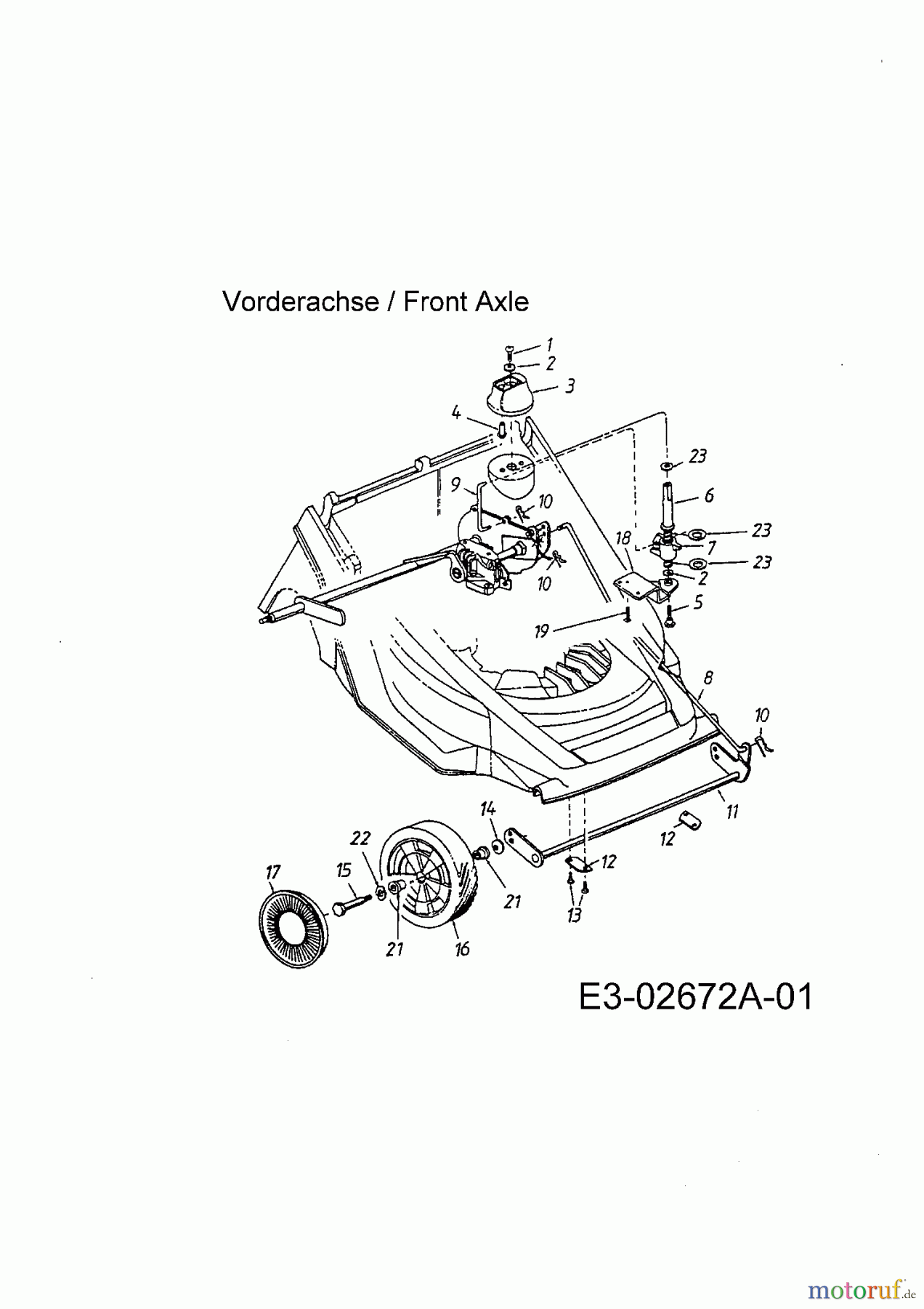 Lawnflite Motormäher mit Antrieb 991 SPO 12B-63MD611 (2006) Rad vorne, Vorderachse
