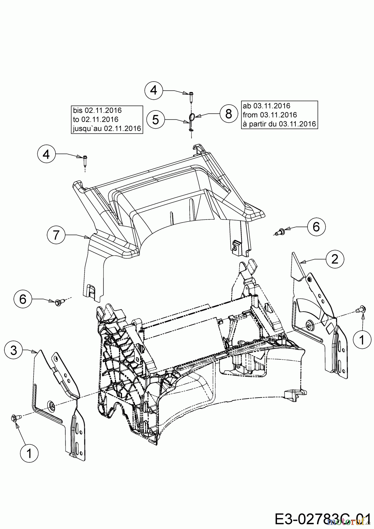  Cub Cadet Motormäher mit Antrieb LM3 DR53ES 12BCPVS7603  (2017) Abdeckung hinten, Holmbraketten