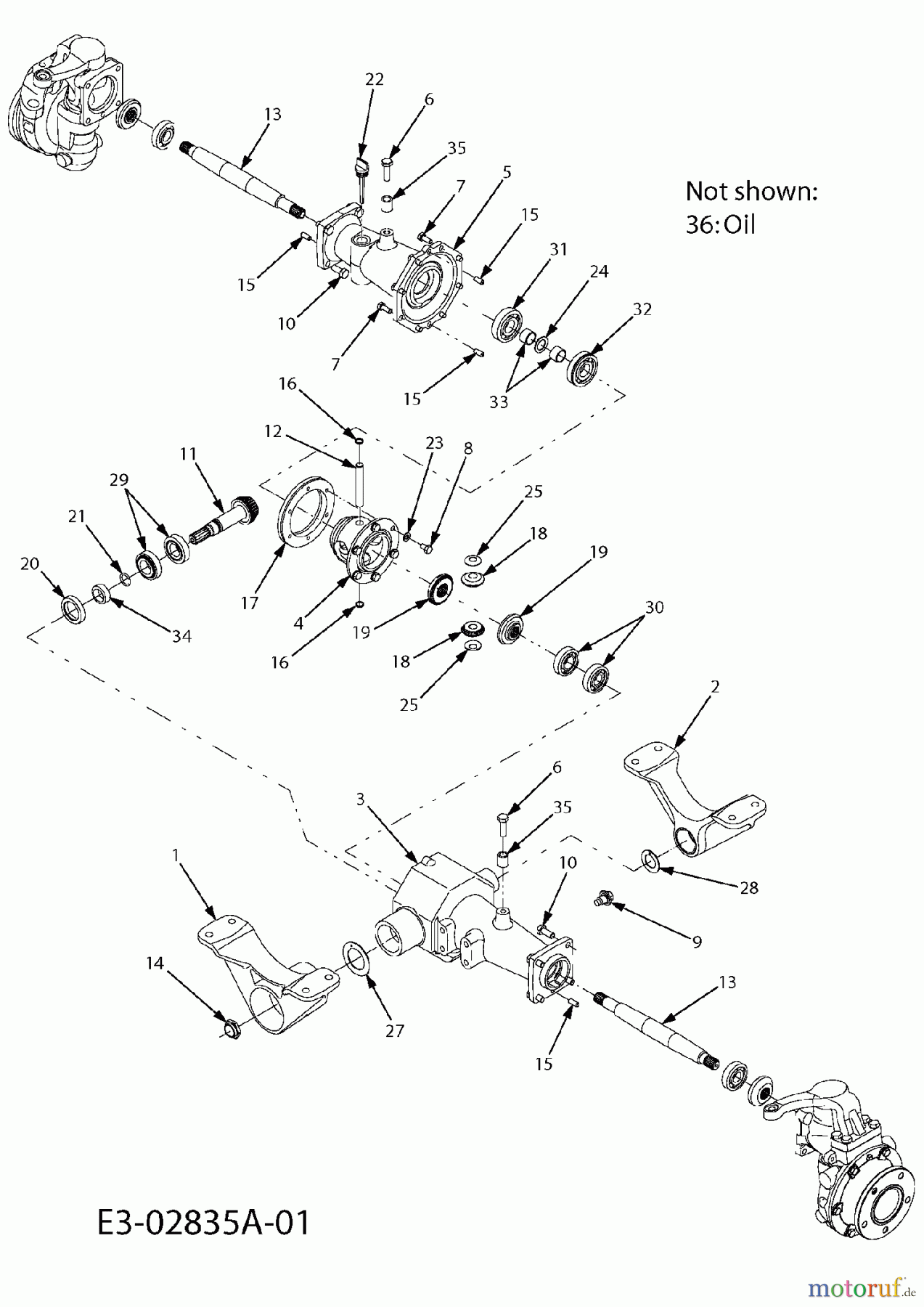 Massey Ferguson Kompakttraktoren MF 22-28 GC 54AD64J-695 (2007) Achstrichter vorne, Achsträger vorne, Differential, Differentialwellen