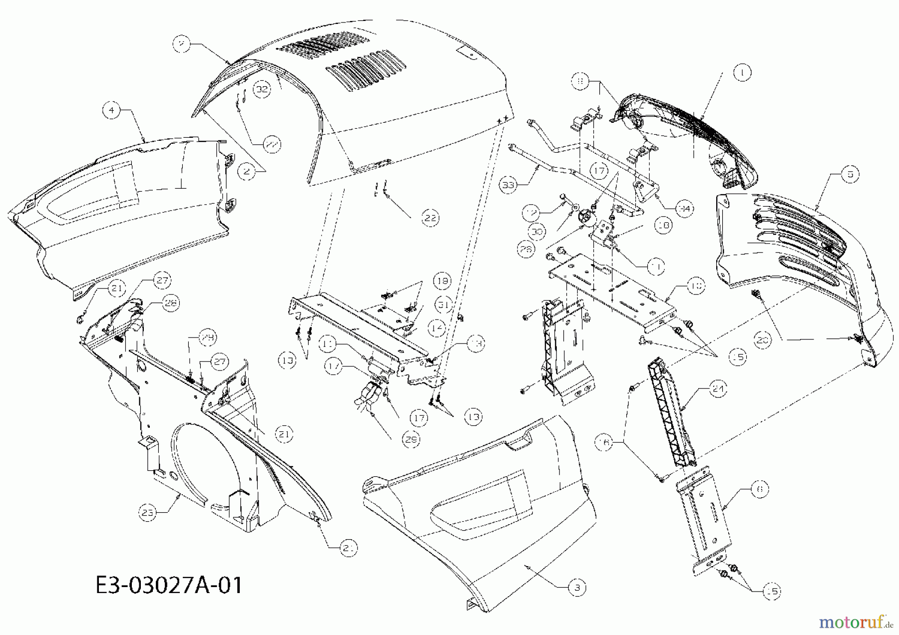 Massey Ferguson Gartentraktoren MF 21-25 GC 14B-692-695 (2008) Motorhaube Cub Cadet 3000 Serie