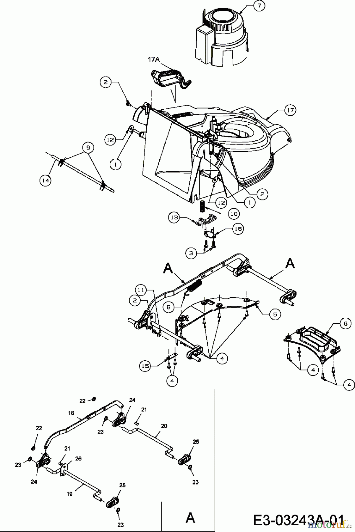 Bolens Elektromäher BL 1033 EP 18C-M4D-684 (2007) Mähwerksgehäuse, Schnitthöhenverstellung