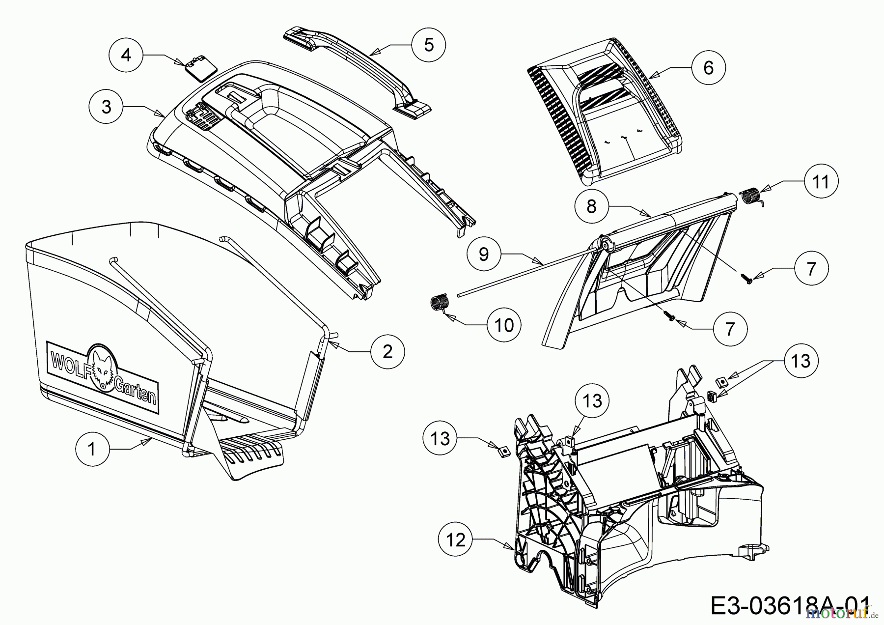 Wolf-Garten Motormäher Ambition 460 HHW 11A-TVBQ650 (2014) Grasfangsack, Heckklappe, Leitstück hinten