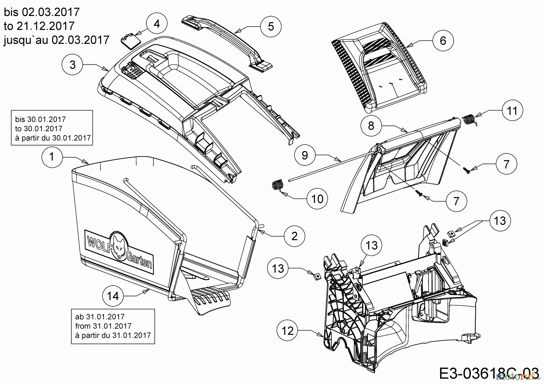Wolf-Garten Motormäher mit Antrieb A 460 AHW 12B-TVSC650 (2017) Grasfangsack, Heckklappe, Leitstück hinten bis 02.03.2017
