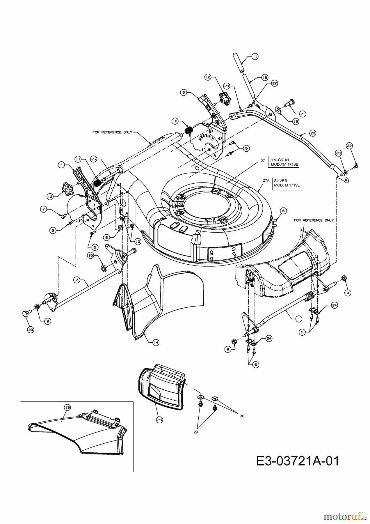M Tech Elektromäher M 1719 E 18A-18K-605 (2009) Mähwerksgehäuse, Schnitthöhenverstellung