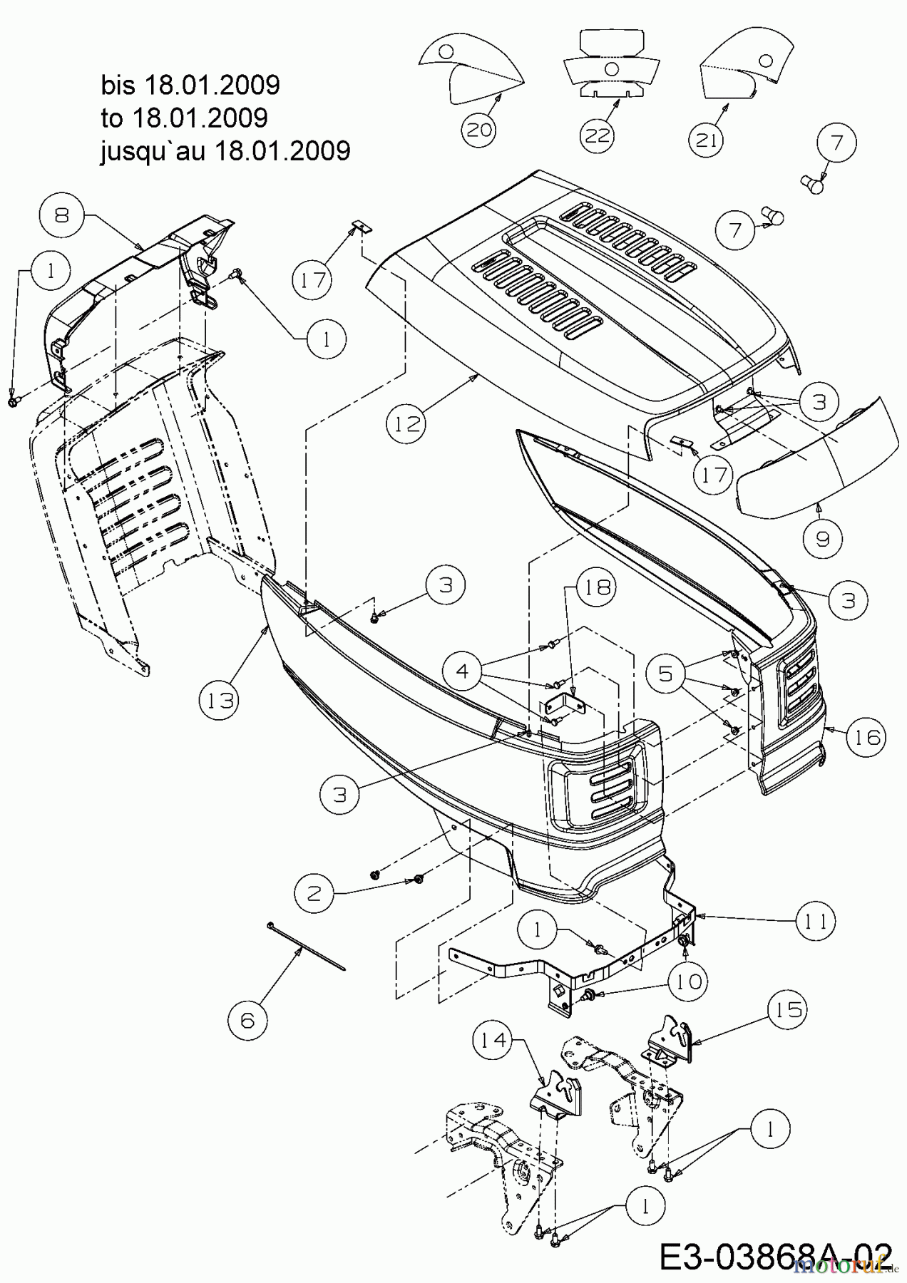Variolux Rasentraktoren V-RTS 135/96 T 13AH77TF620 (2009) Motorhaube T-Style bis 18.01.2009