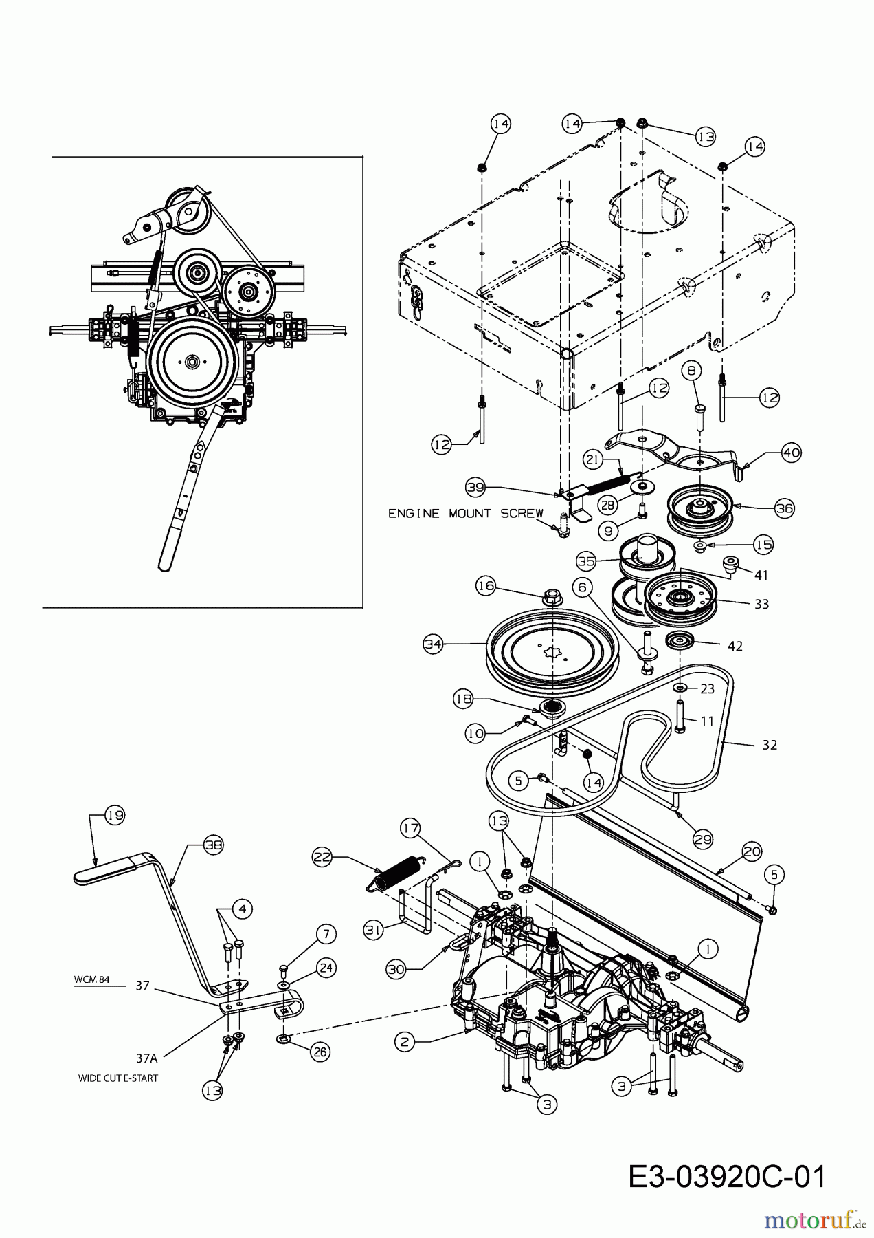  Cub Cadet Motormäher mit Antrieb Wide Cut E 12AE764U603  (2015) Getriebe, Motorkeilriemenscheibe