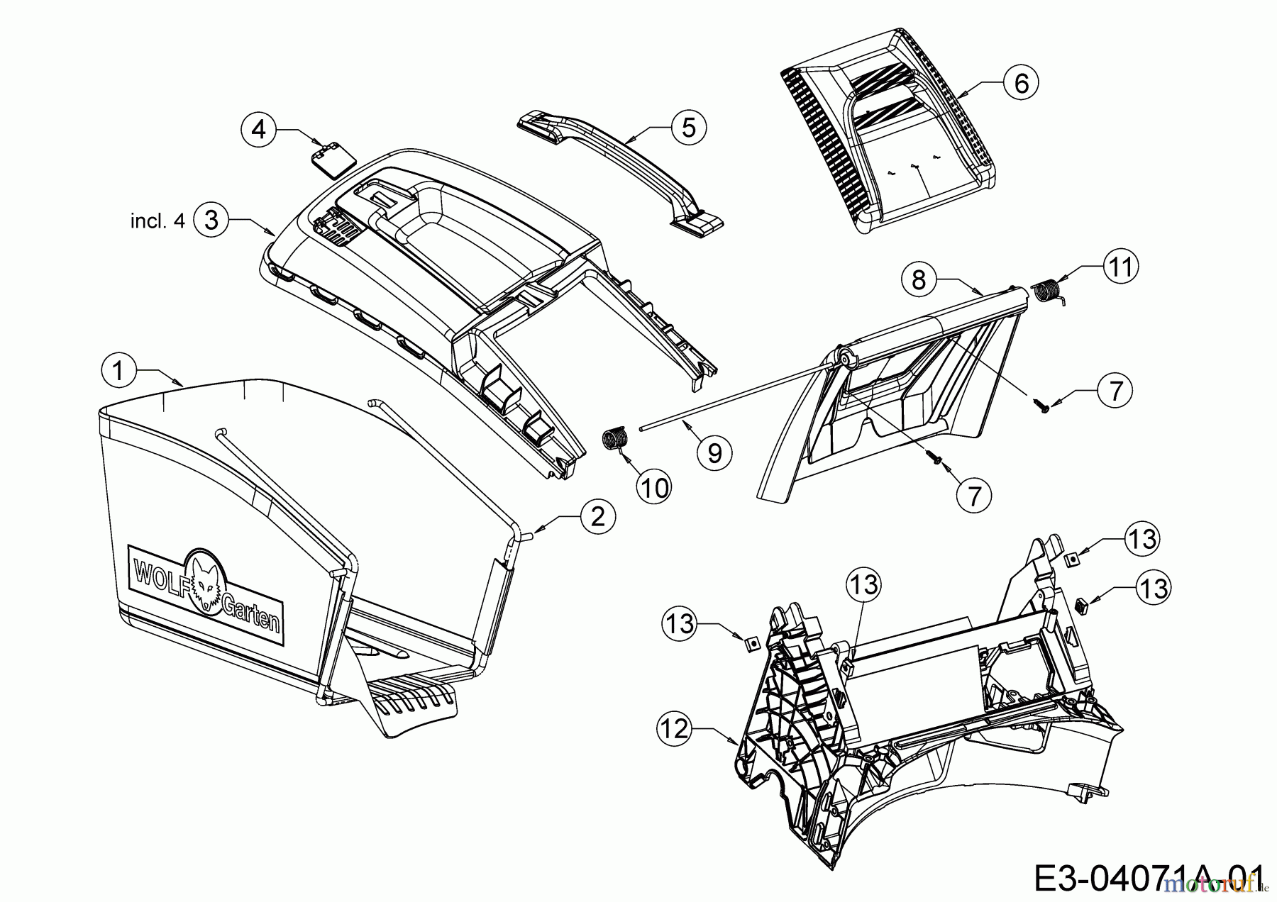 Wolf-Garten Motormäher mit Antrieb Ambition 530 AKHW 12A-PV7D650 (2014) Grasfangsack, Heckklappe, Leitstück hinten