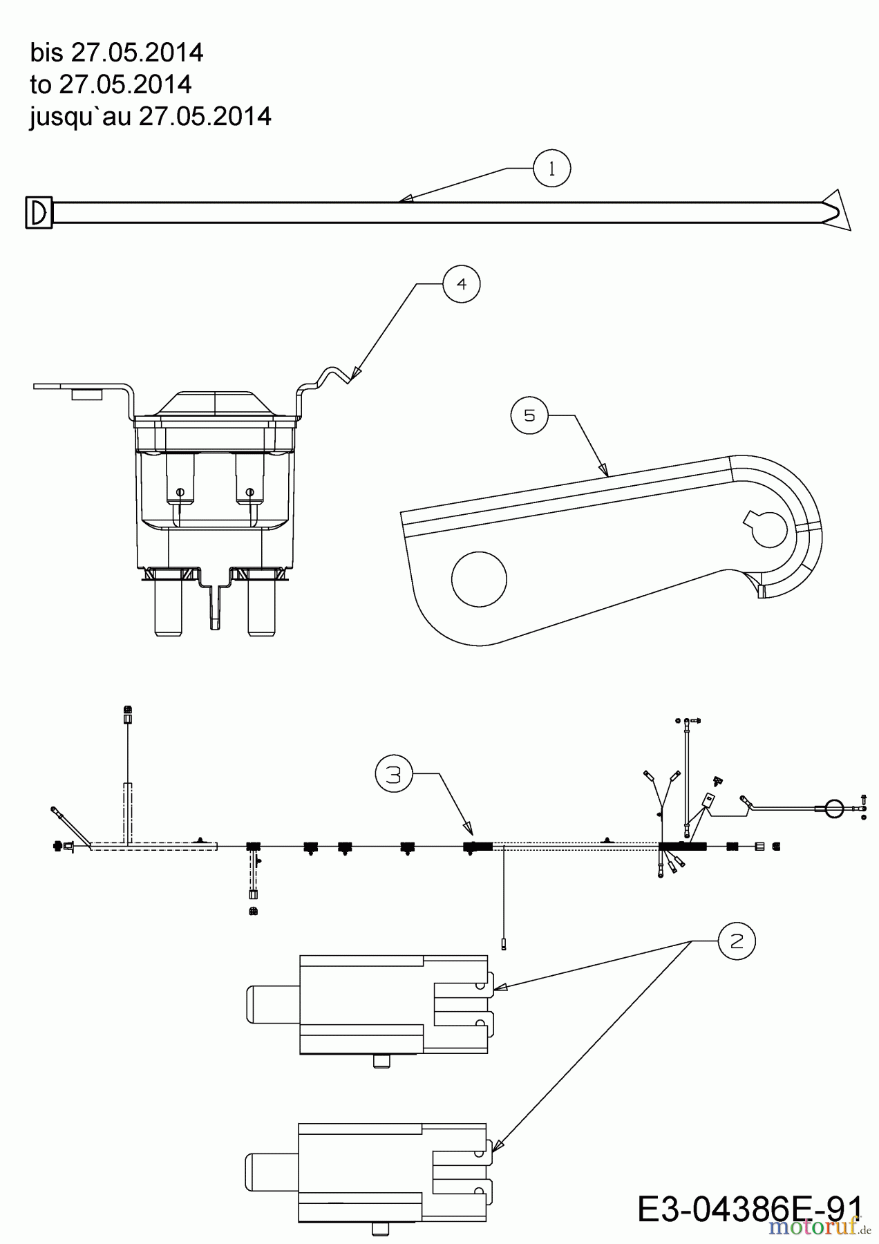  MTD Rasentraktoren 145/96 SD 13HM765F635  (2014) Elektroteile bis 27.05.2014
