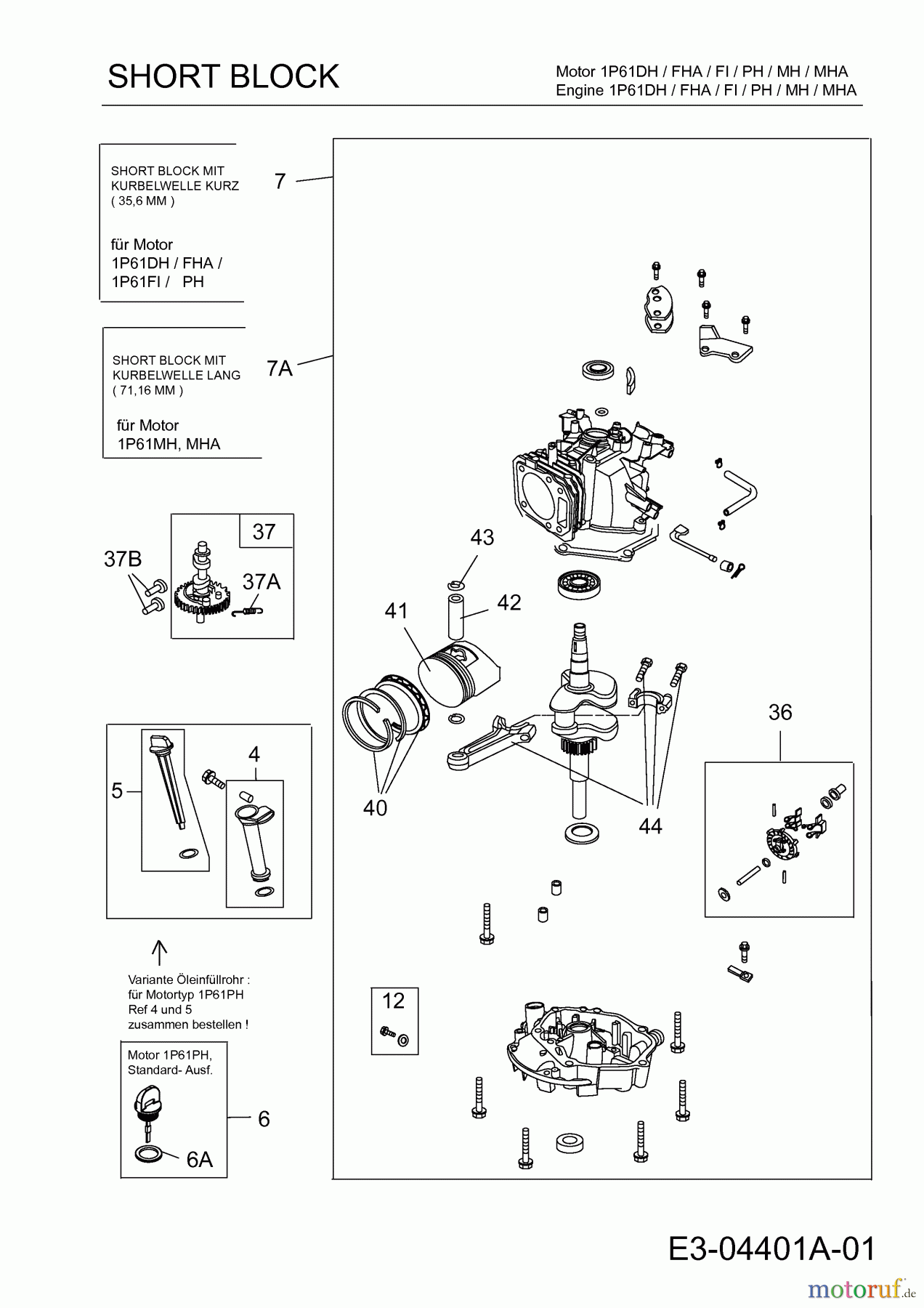 MTD-Motoren MTD vertikal 1 P 61 MH 752Z1P61MH (2008) Short Block