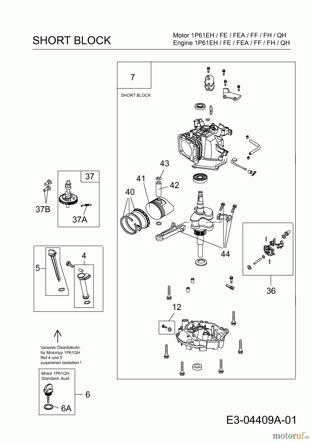MTD-Motoren MTD vertikal 1 P 61 QH 752Z1P61QH (2007) Short Block