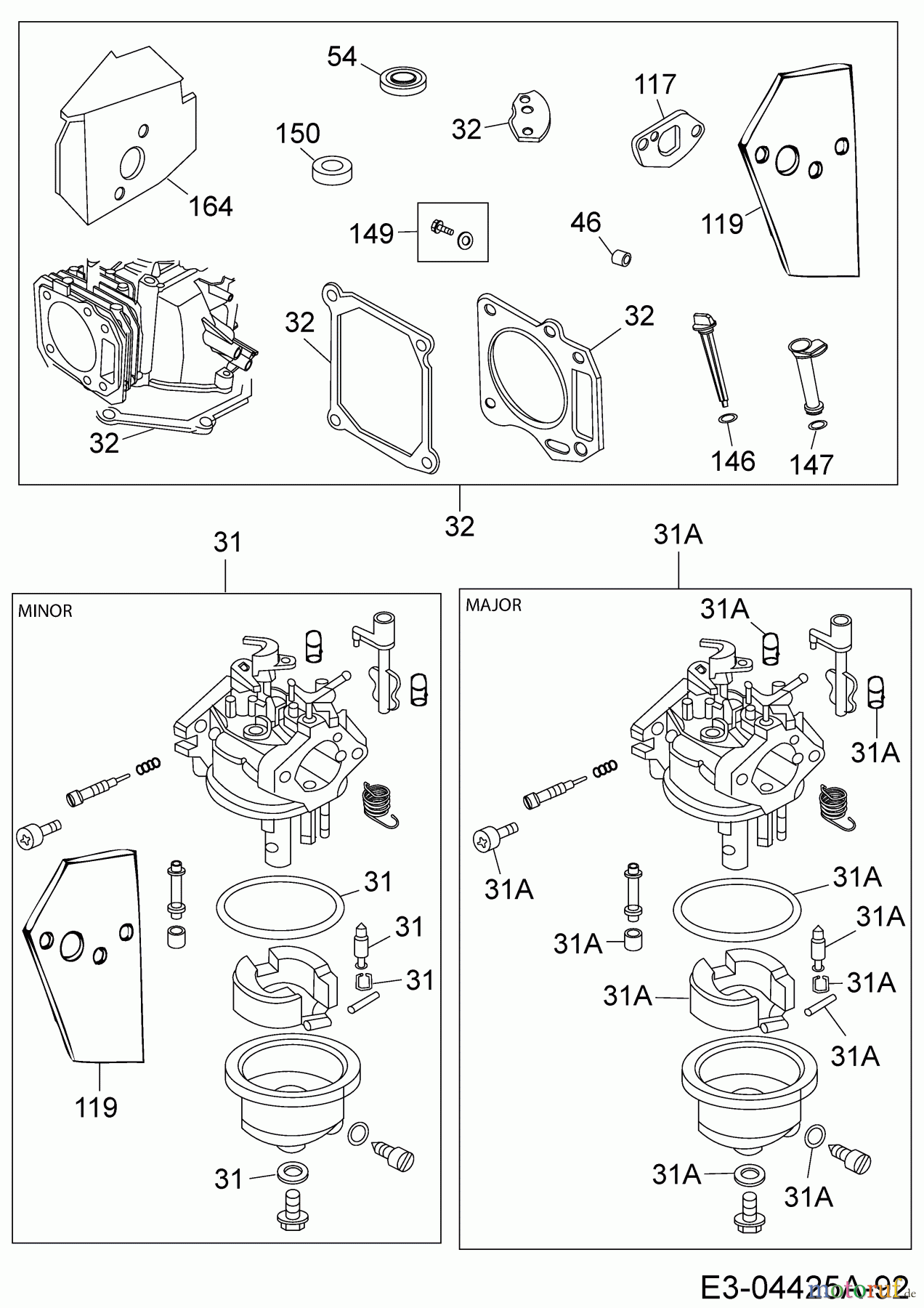MTD-Motoren Vertikal 1P70MH 752Z1P70MH (2007) Motordichtsatz, Reparaturkit Vergaser