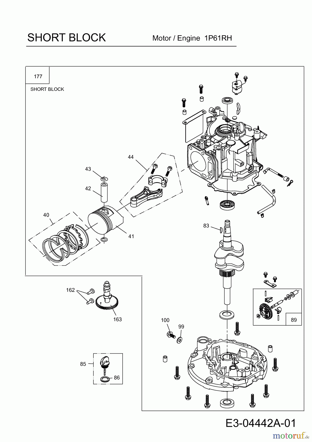 Wolf-Garten Benzinmotoren MTD 1 P 61 RH 752Z1P61RH (2011) Short Block