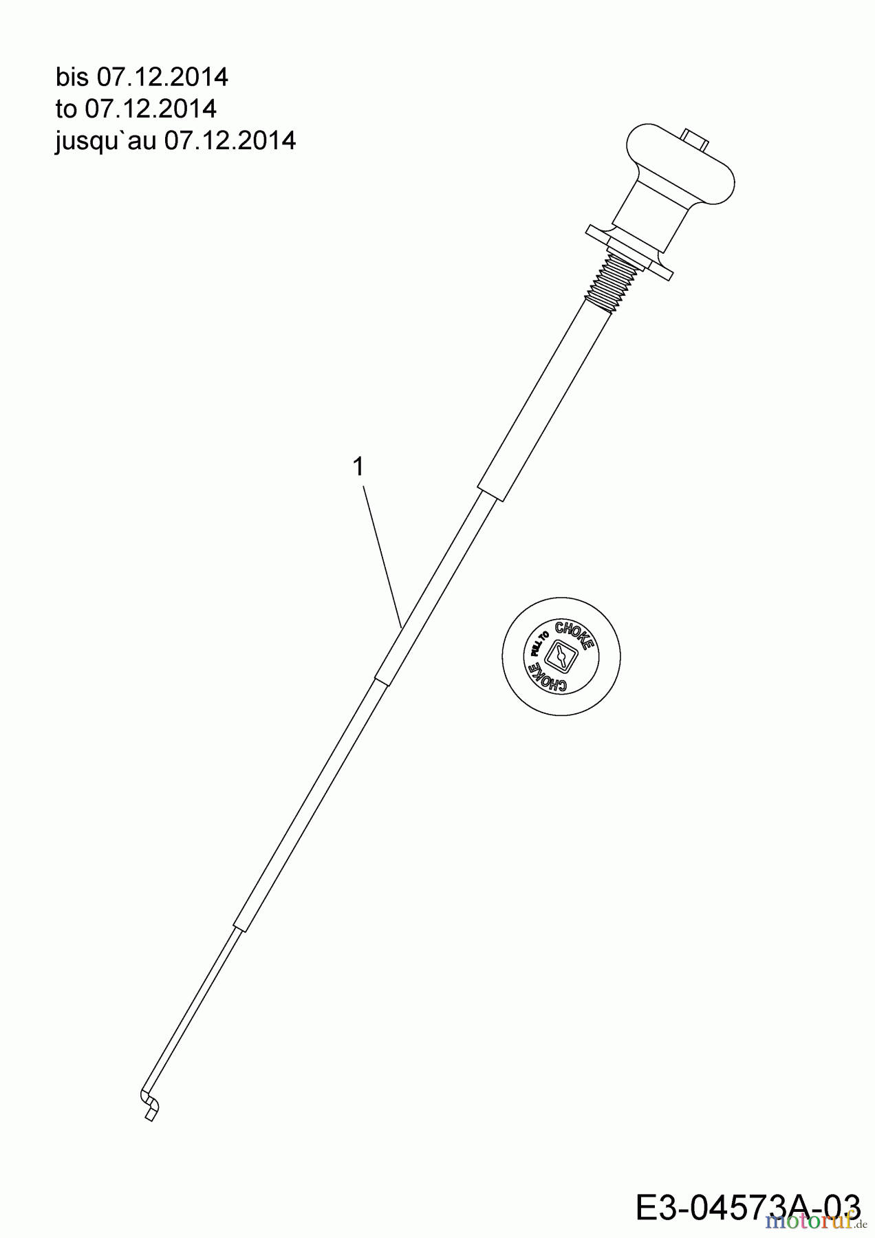  Cub Cadet Rasentraktoren CC 1018 BHE 13HT91AE603  (2015) Chokezug bis 07.12.2014