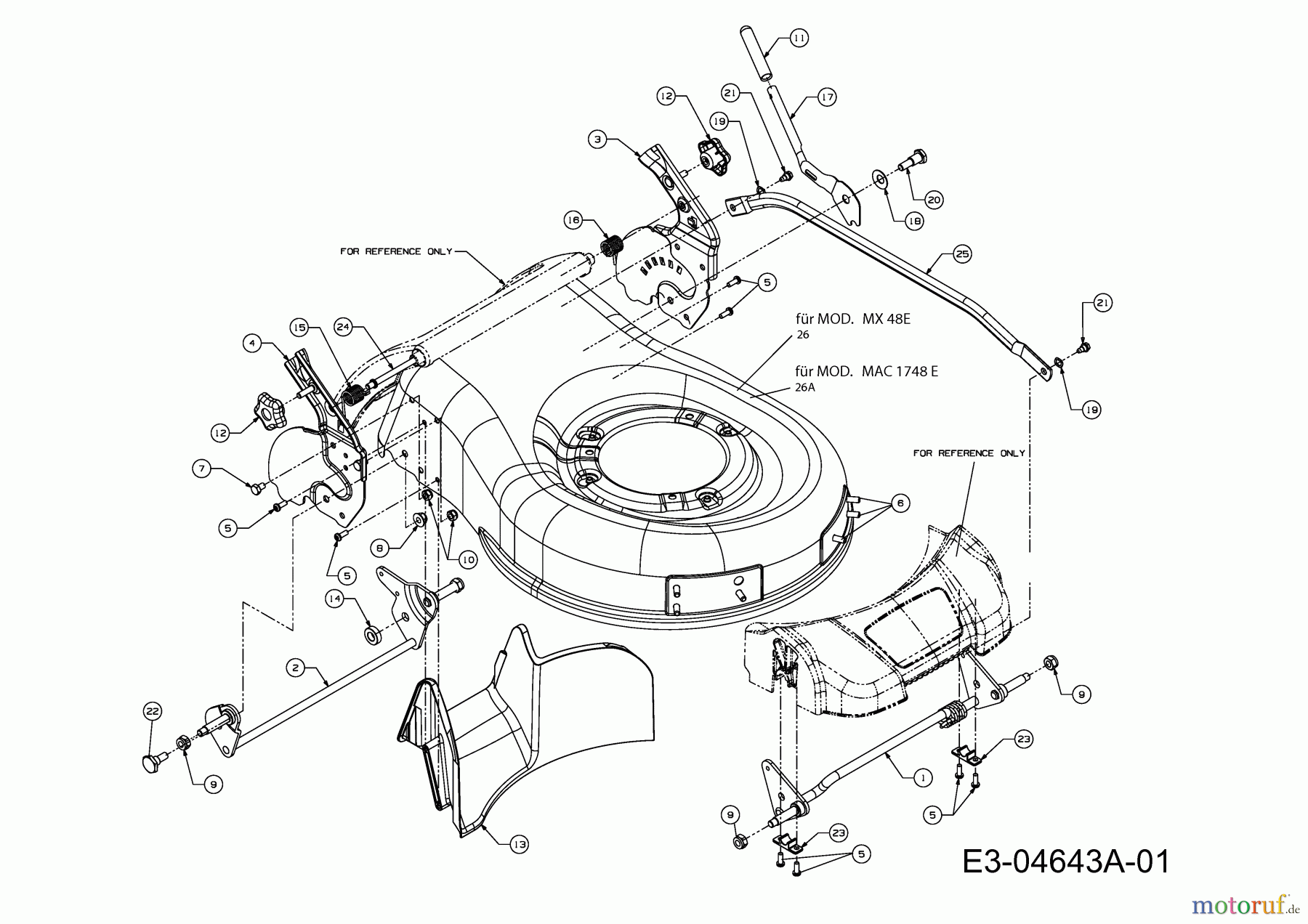 Mac Allister Elektromäher 1748 E 18A-16K-C68 (2009) Höhenverstellung, Leitstück hinten