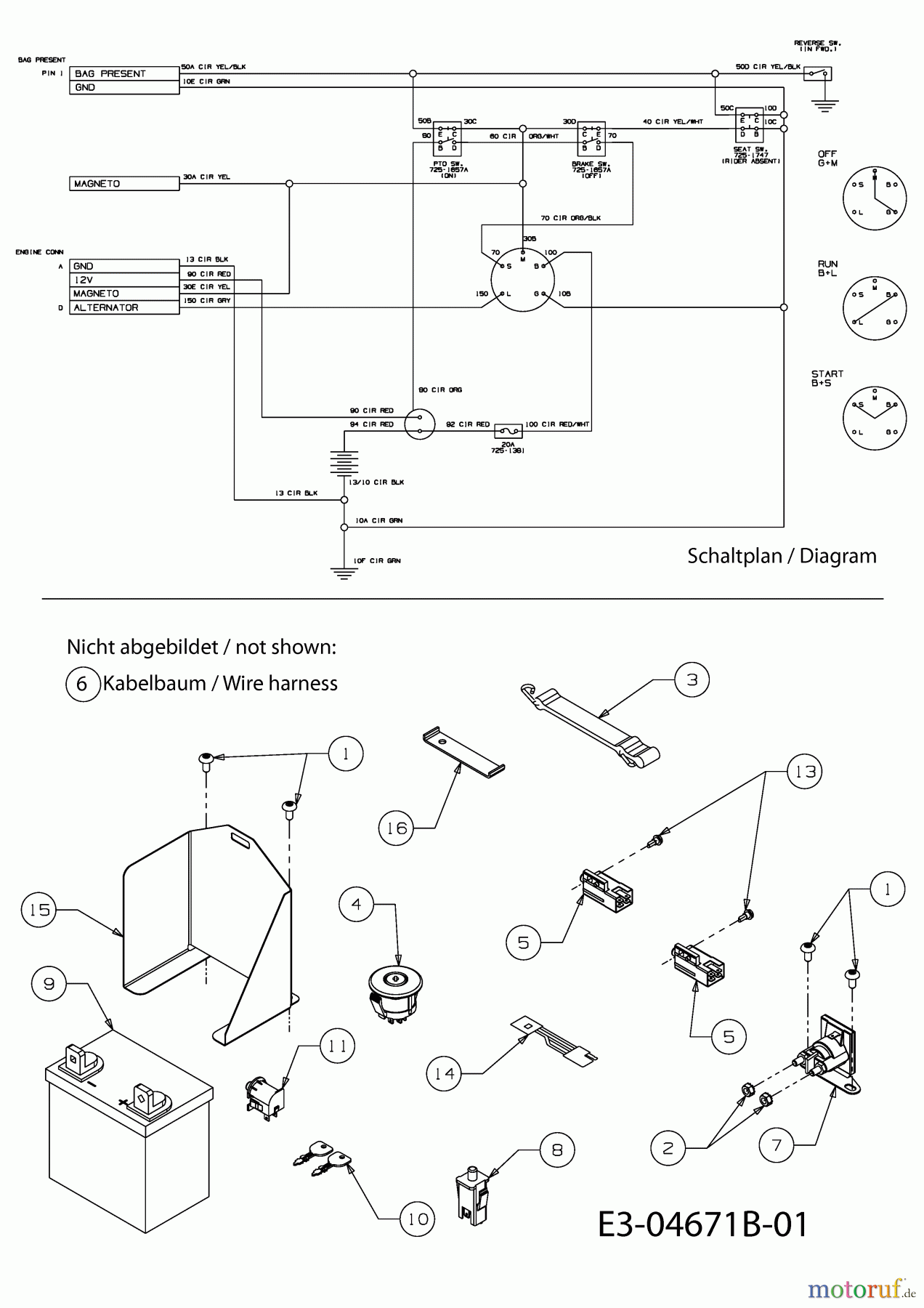 Gutbrod Rasentraktoren JLX 60 RA 13C1054-690 (2010) Elektroteile, Schaltplan
