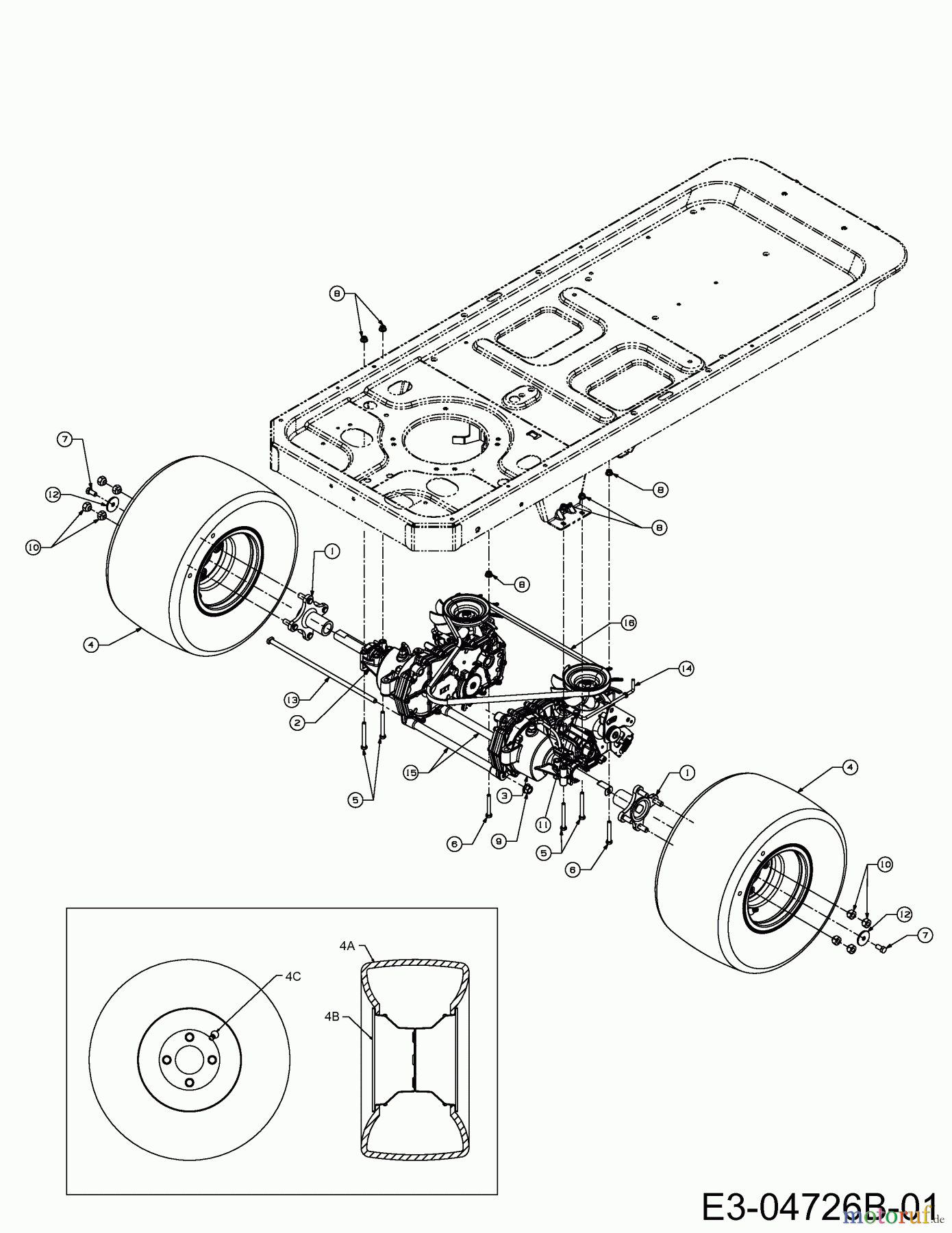 Troy-Bilt Zero Turn Mustang RZT 50 17AF2ACP011 (2013) Fahrantrieb, Räder hinten 18x9,5-8