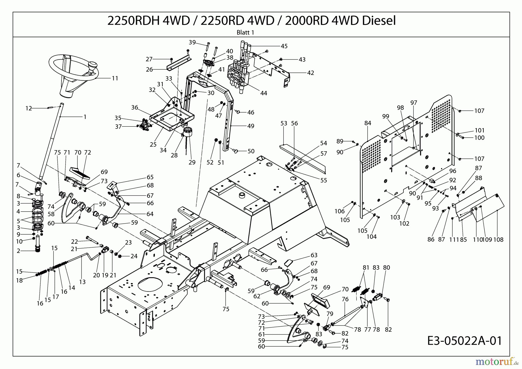 Cub Cadet Kompakttraktoren CC 2250 RD 4 WD 54A1F4RS603 (2008) Heckplatte, Lenksäule, Pedale