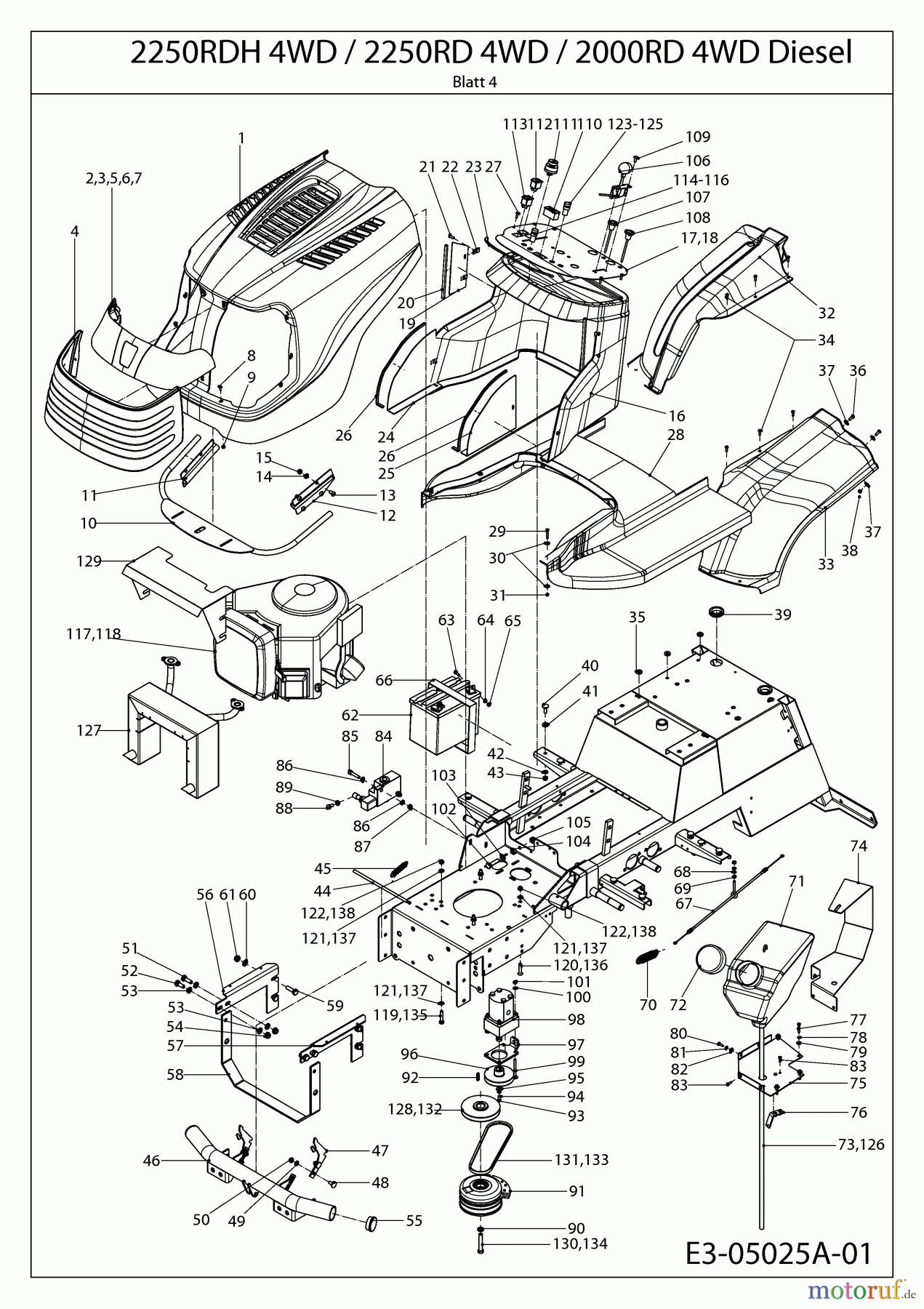 Cub Cadet Kompakttraktoren CC 2250 RD 4 WD 54A1F4RS603 (2008) Armaturenbrett, Batterie, Motorhaube, Tank