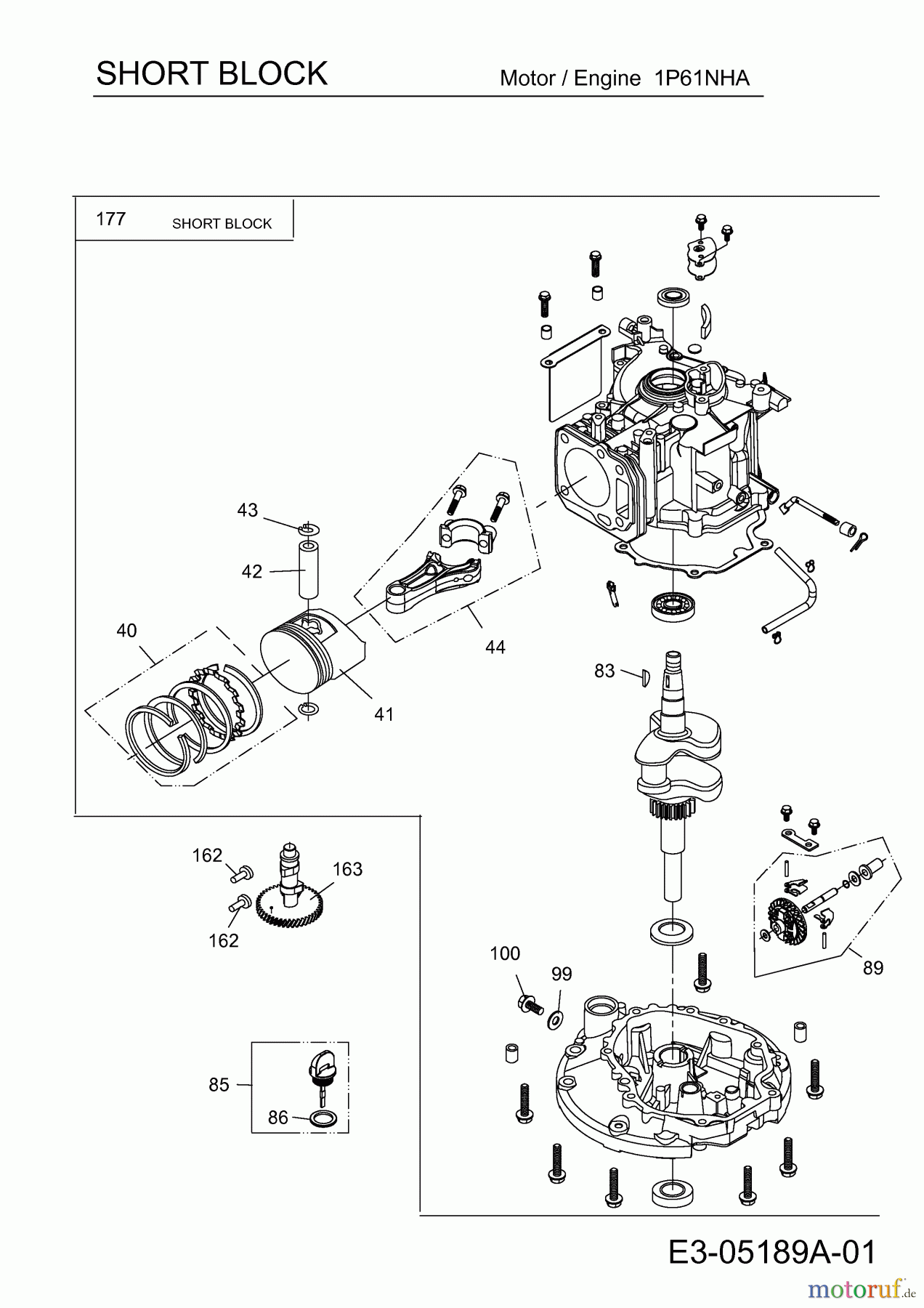Wolf-Garten Benzinmotoren MTD 1 P 61 NHA 752Z1P61NHA (2011) Short Block