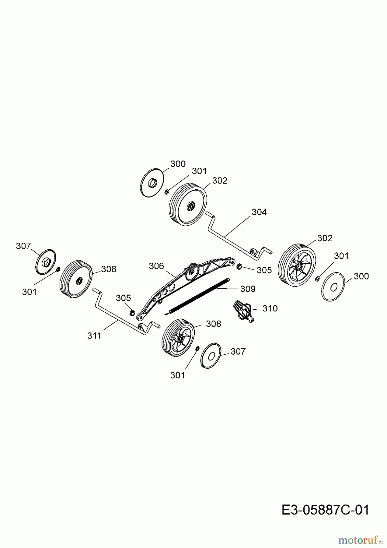 Wolf-Garten Akkumäher Li-Ion Power 40 4929000 (2015) Achse, Höhenverstellung, Räder