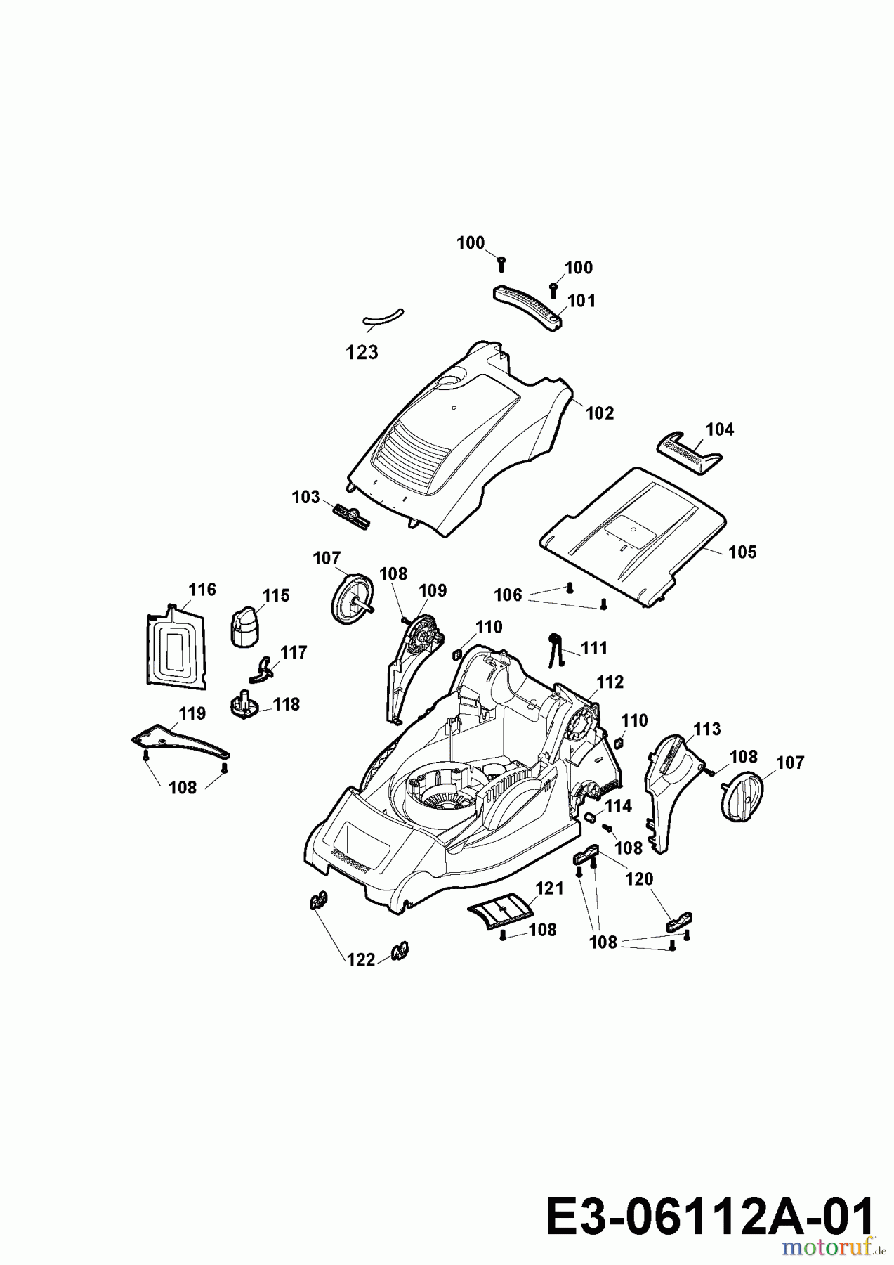 Wolf-Garten Elektromäher Power Edition 40 E-1 4980003 Serie E (2011) Mähwerksgehäuse