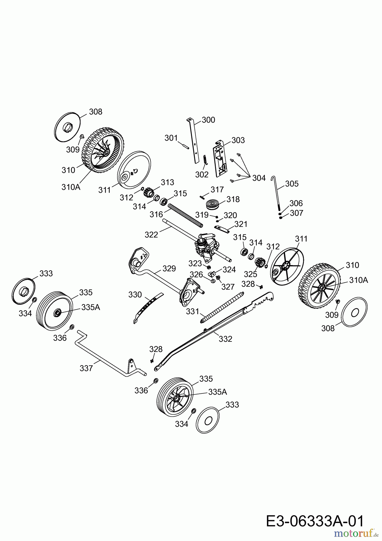 Wolf-Garten Motormäher mit Antrieb Power Edition 46 BA 4658000 Serie E (2010) Achsen, Getriebe, Räder