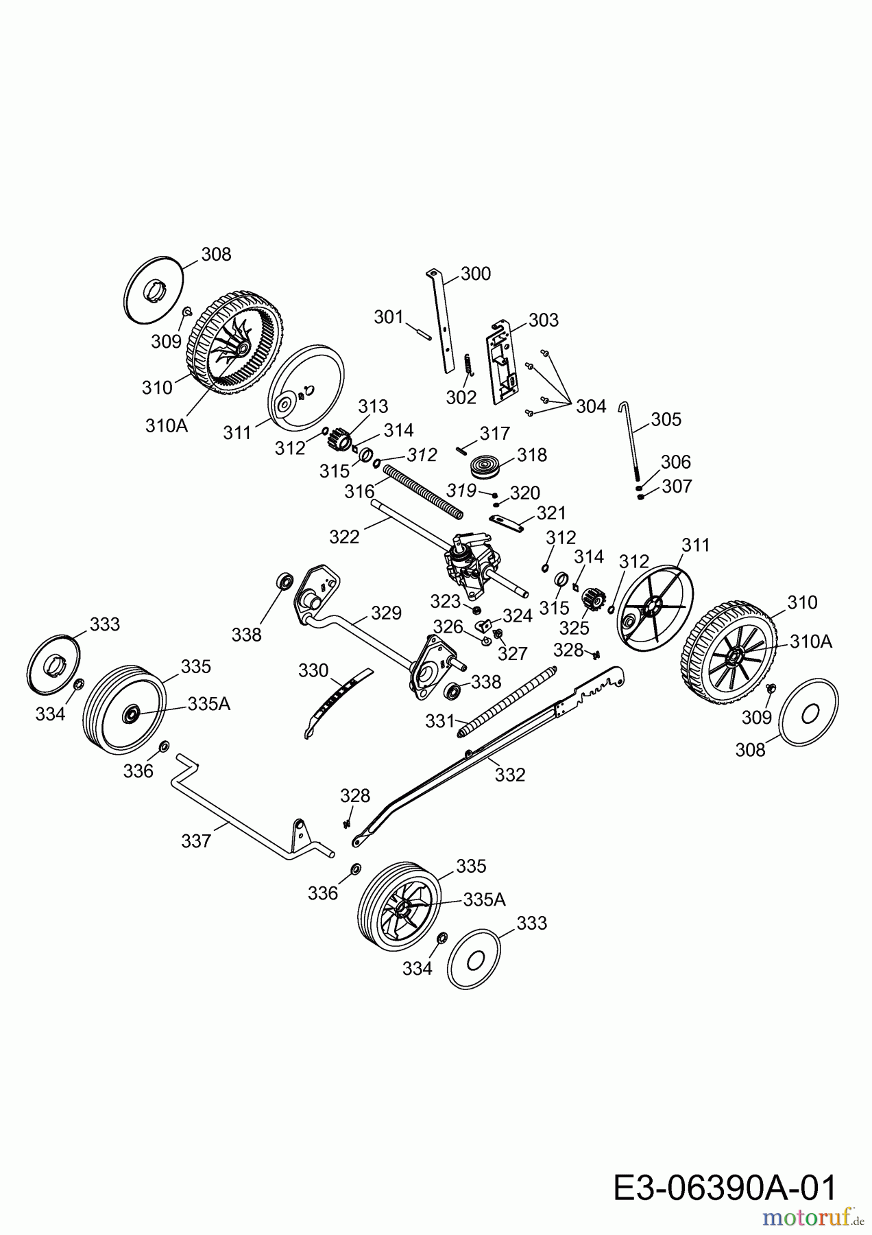 Wolf-Garten Motormäher mit Antrieb Power Edition 46 BA 4658000 Serie F (2010) Achsen, Getriebe, Räder