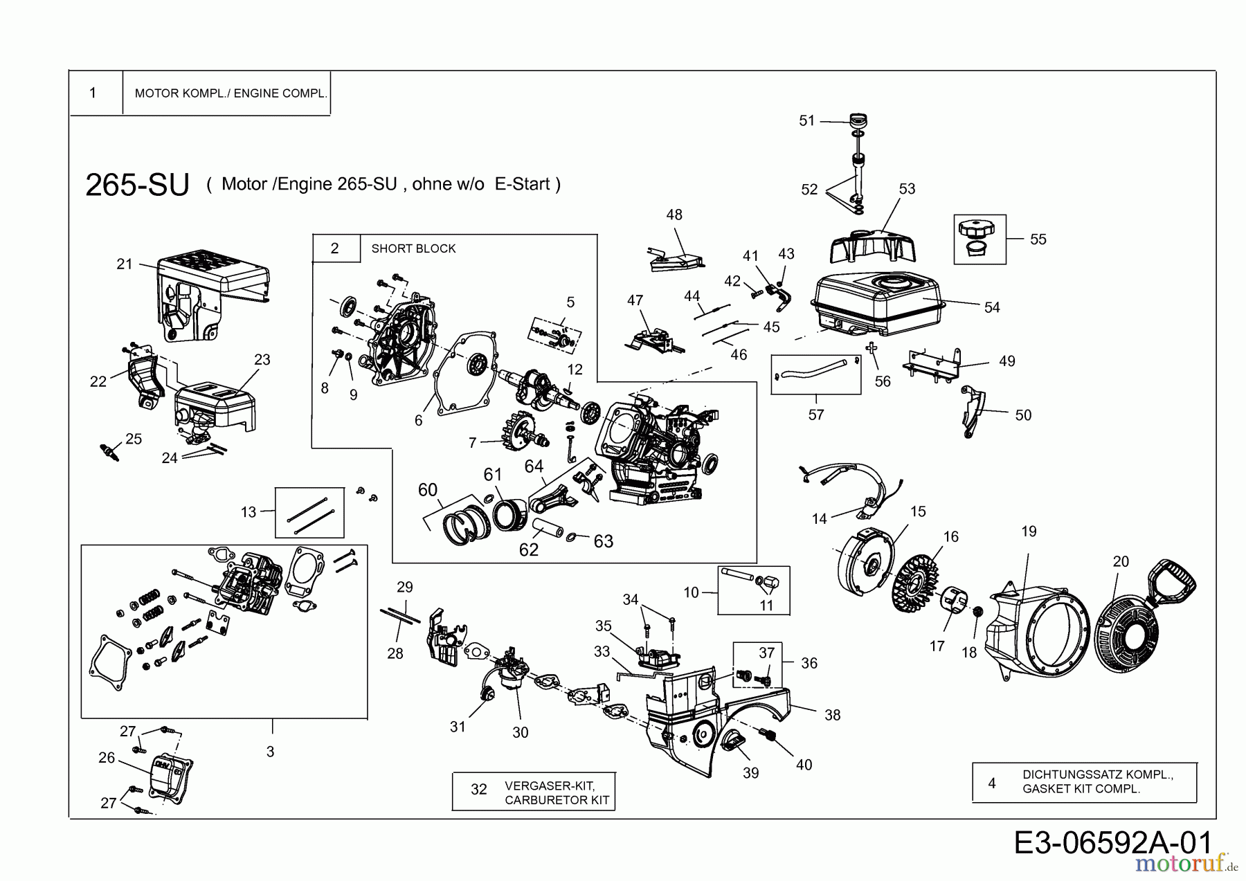 MTD-Motoren MTD horizontal 265-SU (ohne Elektrostarter) 752Z165-SHB (2011) Motor