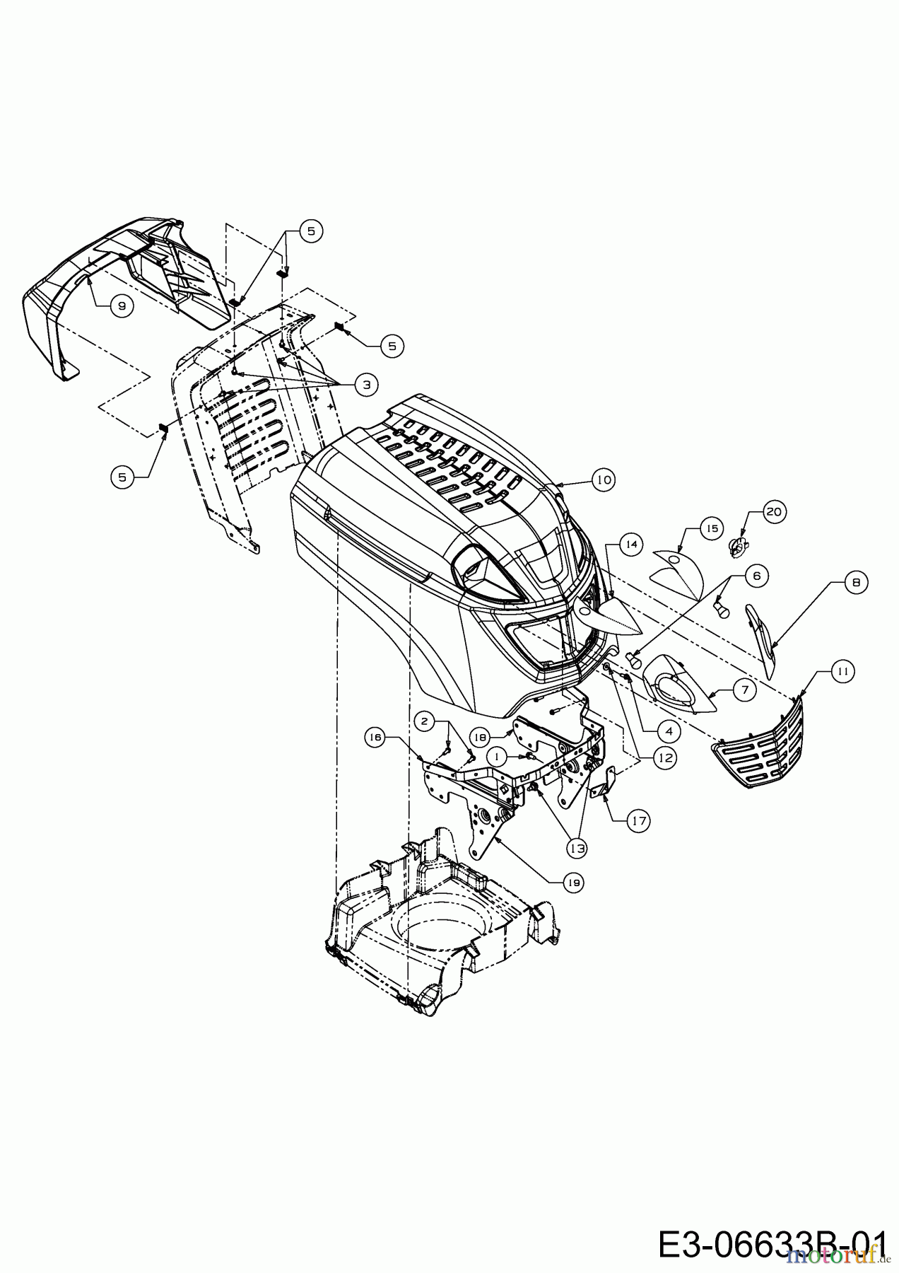 Wolf-Garten Rasentraktoren Select 76.125 T 13AH76RC650 (2012) Motorhaube R-Style