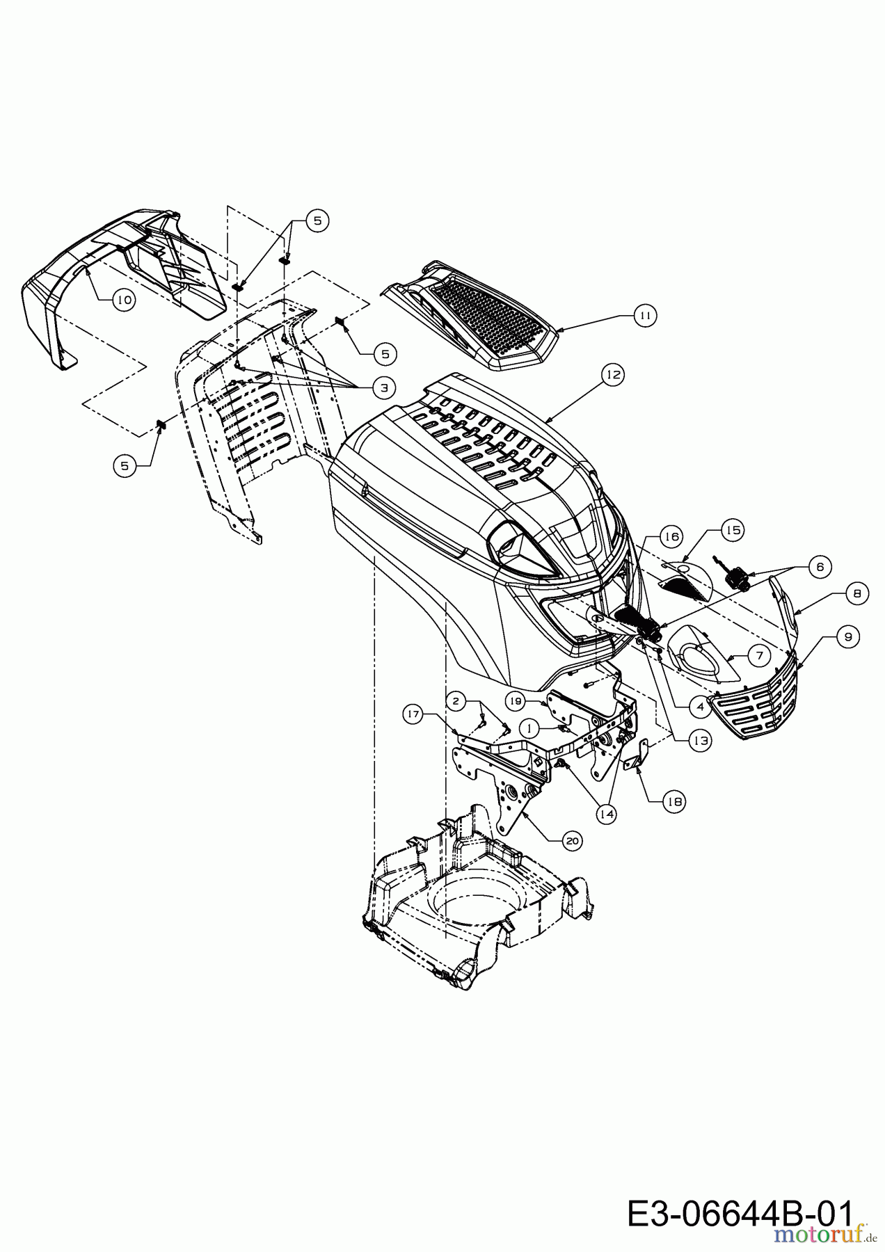 Wolf-Garten Rasentraktoren Blue Power 107.200 H 13TT79RG650 (2012) Motorhaube R-Style