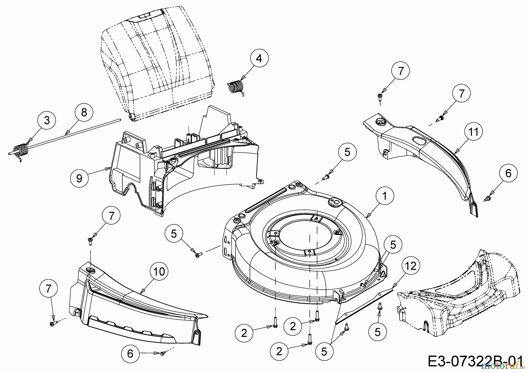  WOLF-Garten Expert Motormäher Expert 46 B 11B-K15E650  (2014) Leitstück hinten, Mähwerksgehäuse, Stange Heckklappe, Verkleidungen