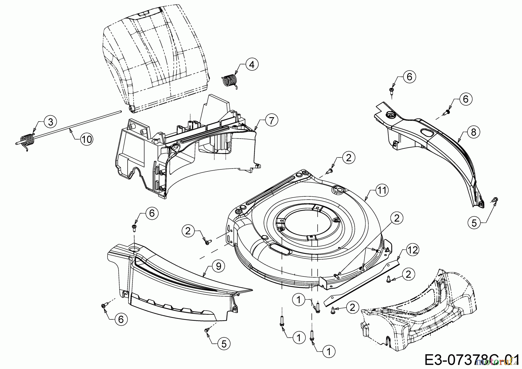 Cub Cadet Motormäher mit Antrieb CC 53 SPB V IS 12BGQ56J603 (2017) Leitstück hinten, Mähwerksgehäuse, Stange für Heckklappe, Seitenverkleidungen