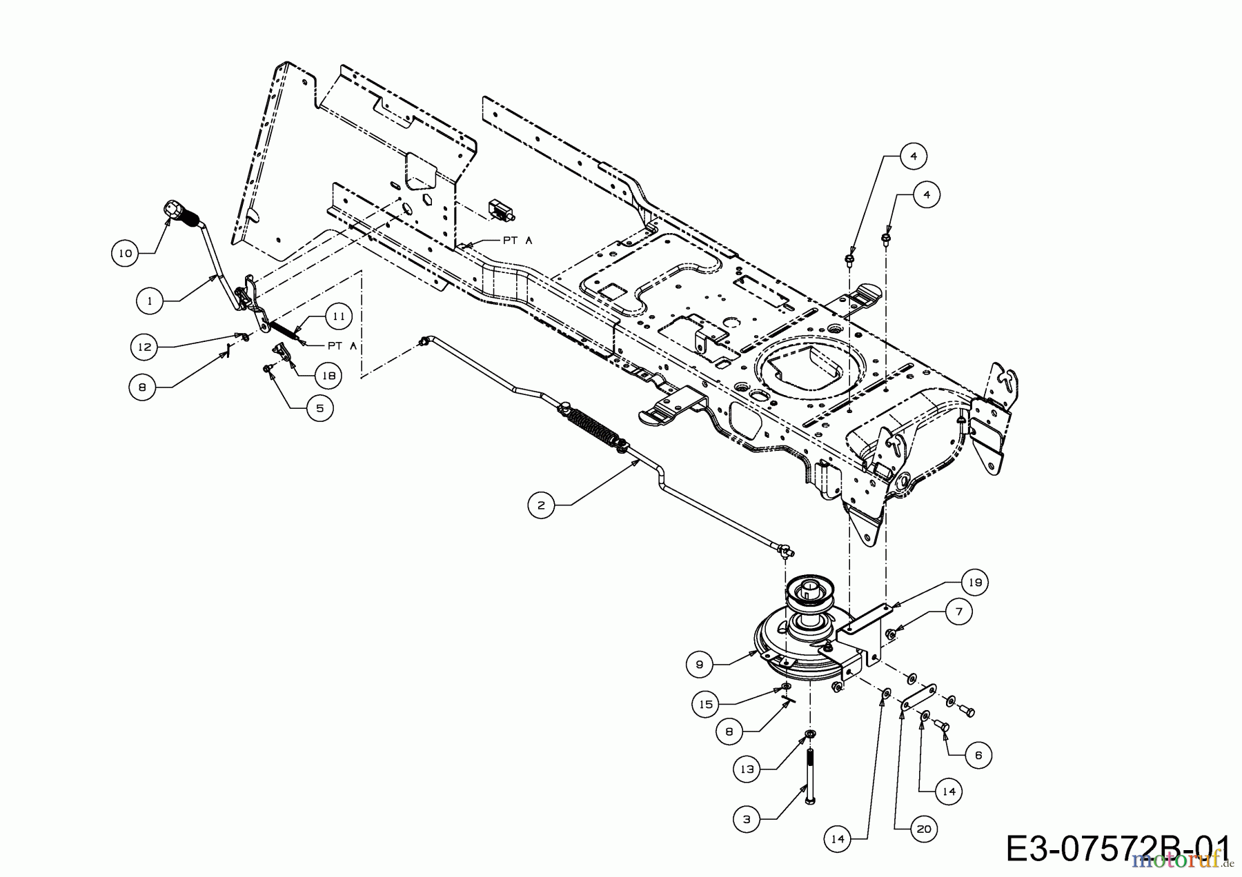 WOLF-Garten Expert Rasentraktoren Expert 105.175 A 13BD90WN650 (2014) Mähwerkseinschaltung, Motorkeilriemenscheibe