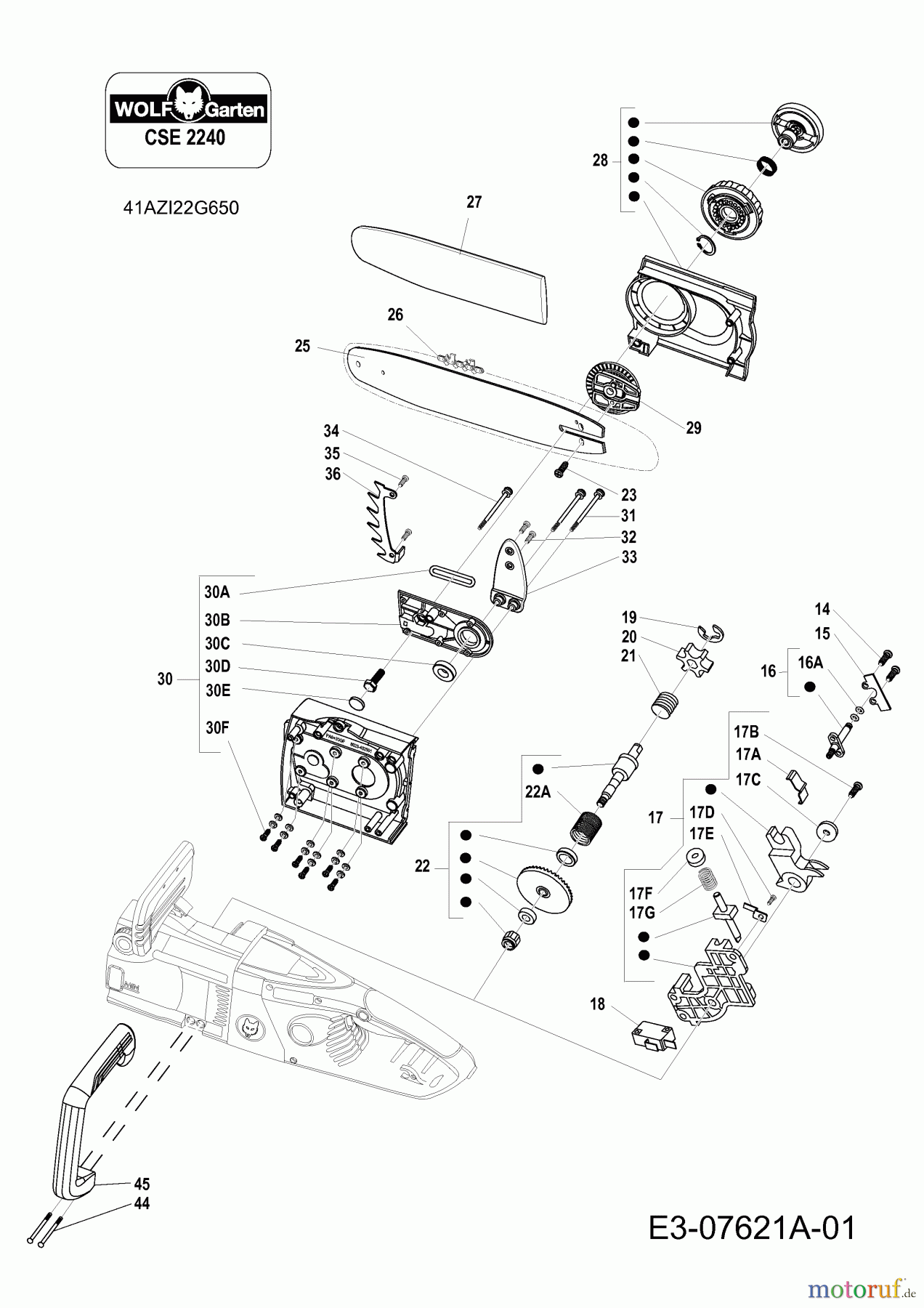  Wolf-Garten Elektrokettensägen CSE 2240 41AZI22G650  (2012) Kette, Schwert