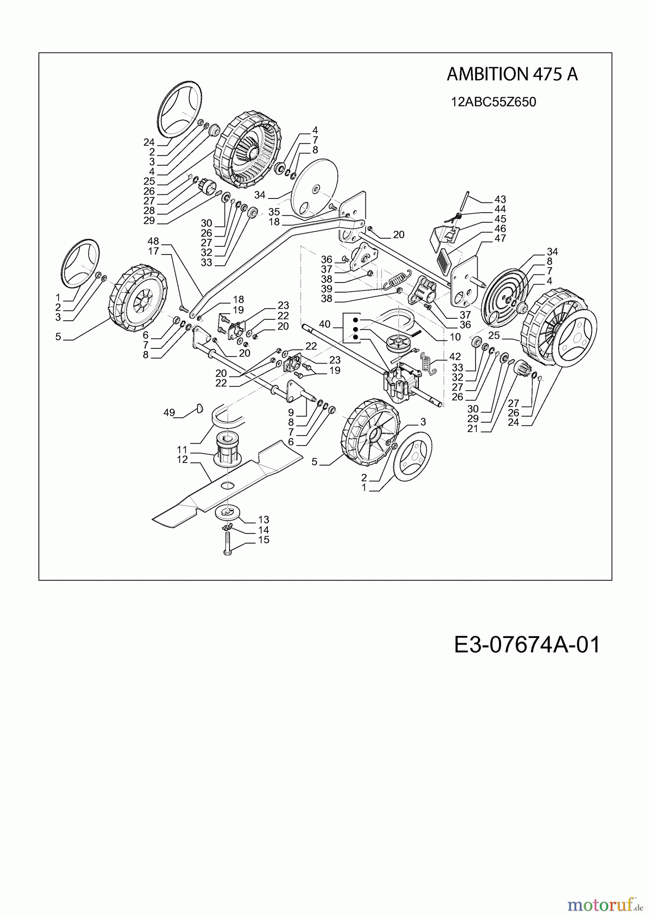 Wolf-Garten Motormäher mit Antrieb Ambition 475 A 12ABC55Z650 (2013) Messer, Räder, Schnitthöhenverstellung, Getriebe
