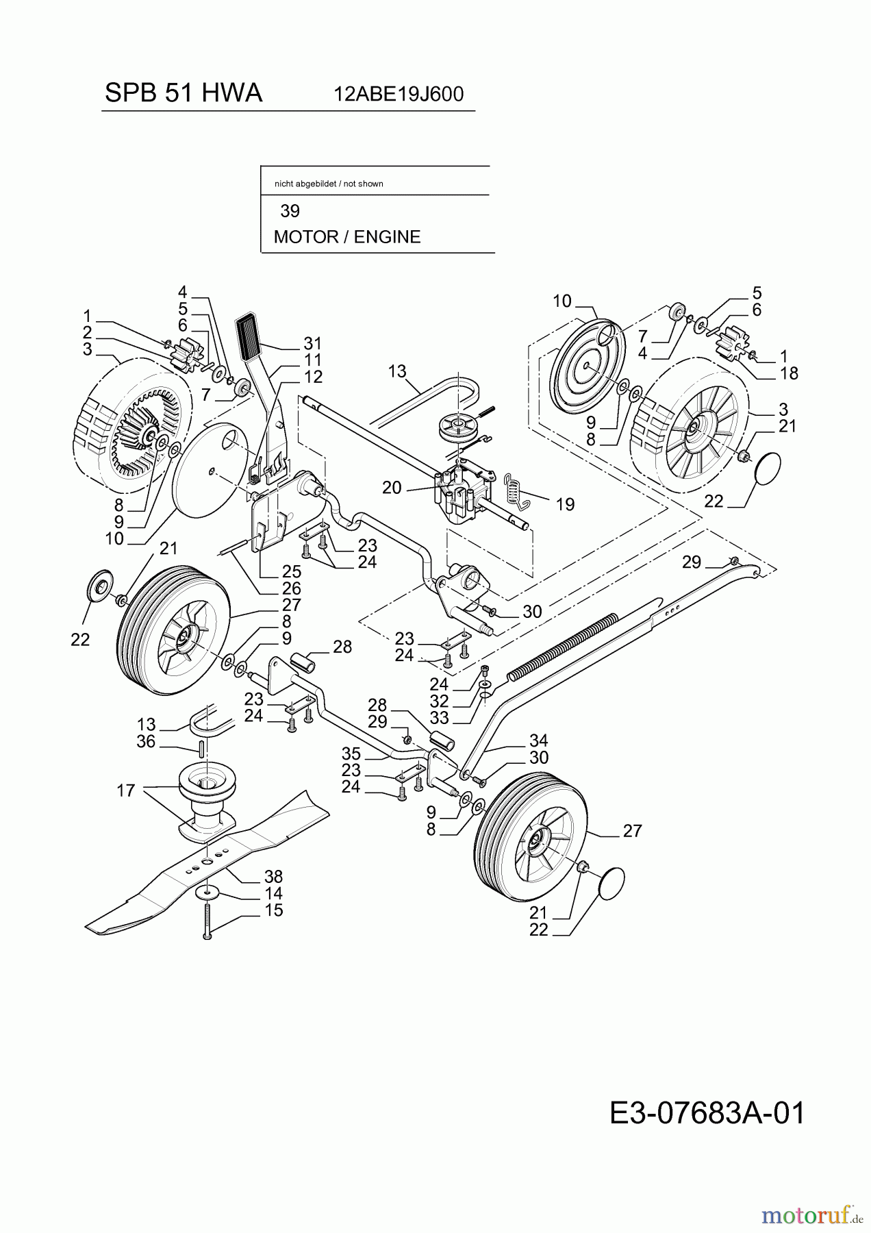 MTD Motormäher mit Antrieb SPB 51 HWA 12ABE19J600 (2012) Messer, Räder, Schnitthöhenverstellung, Getriebe