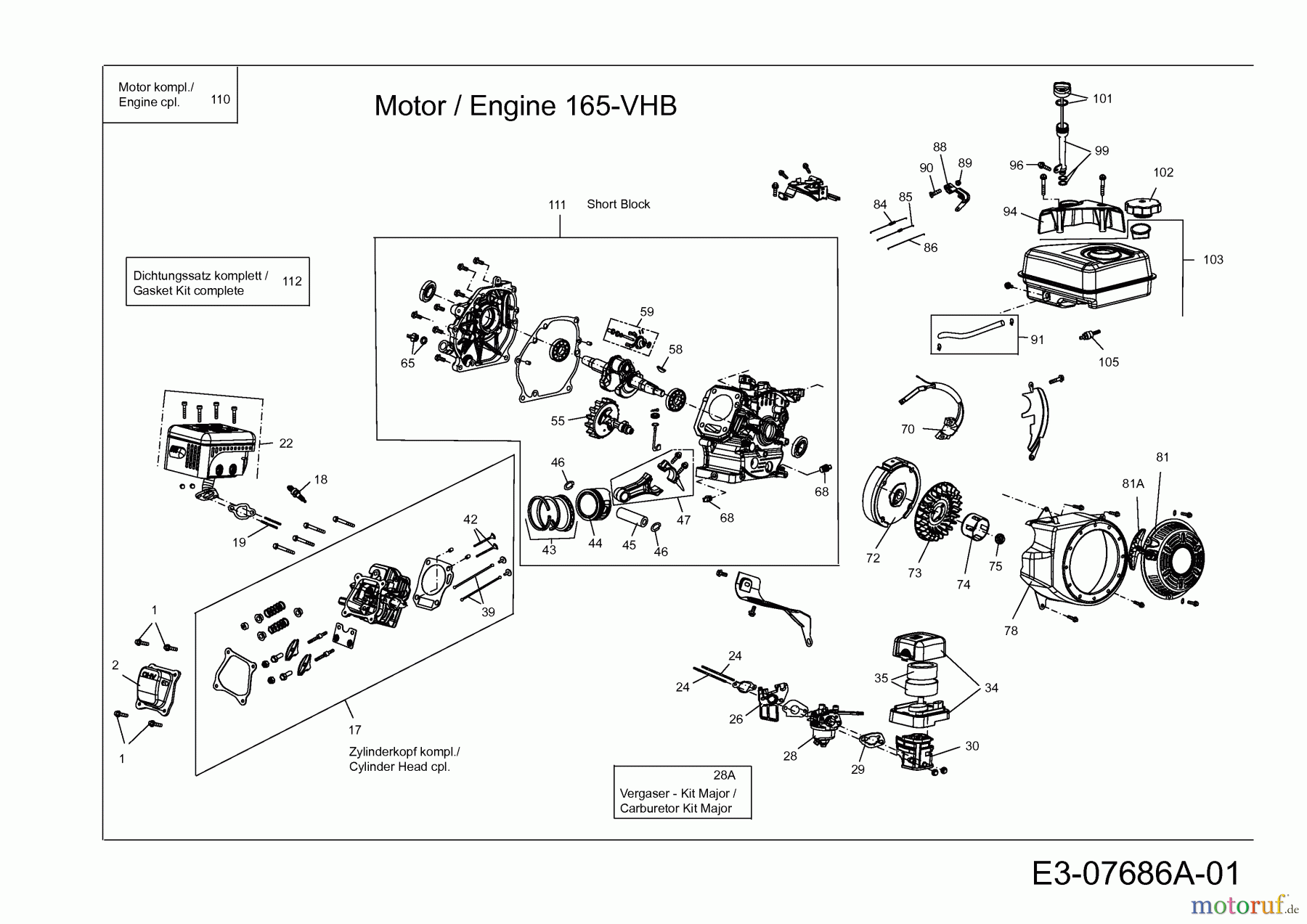 MTD-Motoren MTD horizontal 165-VHB 752Z165-VHB (2012) Motor