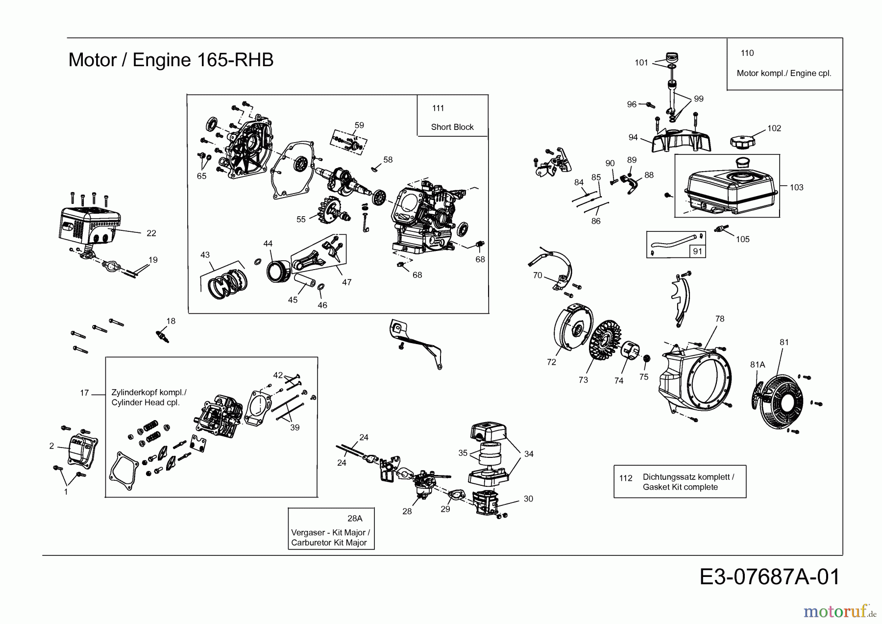MTD-Motoren MTD horizontal 165-RHB 752Z165-RHB (2012) Motor