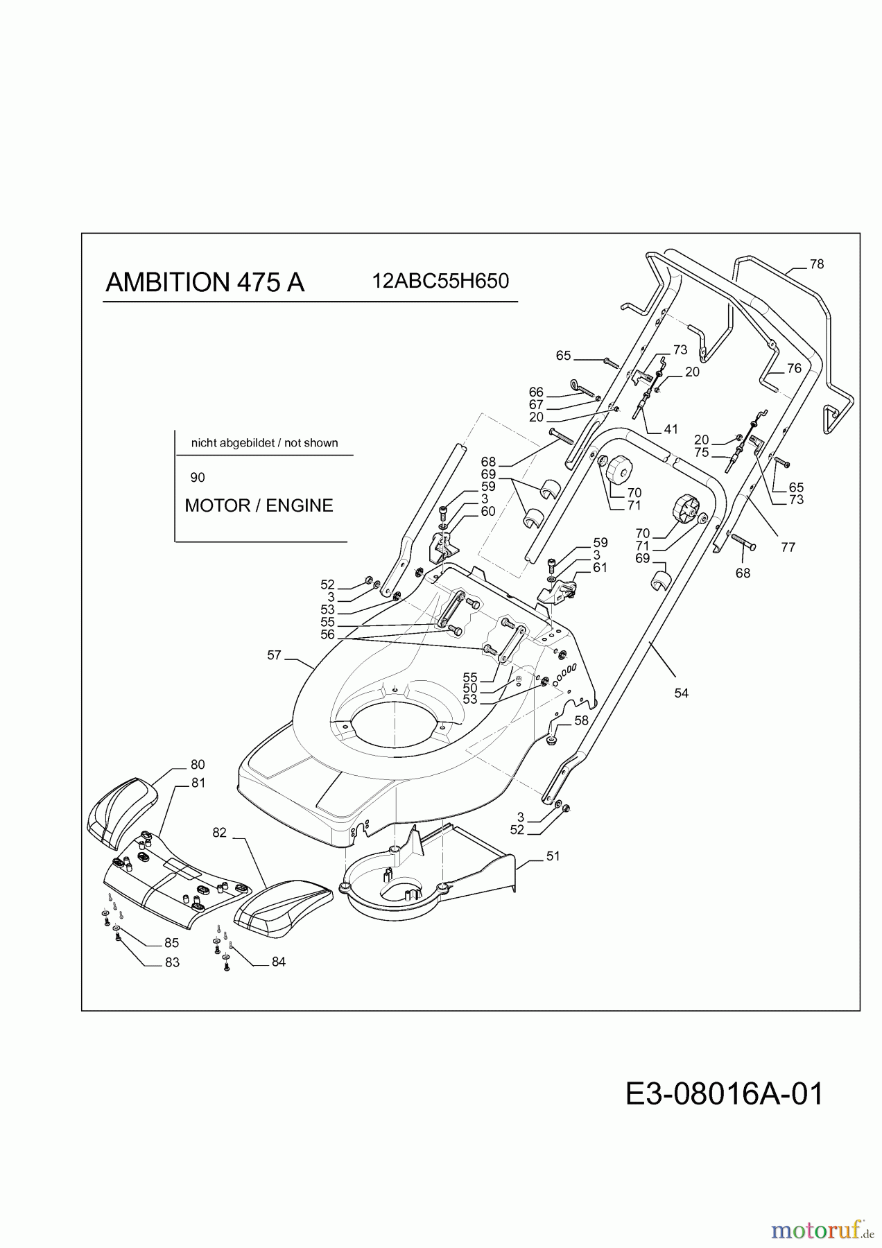 Wolf-Garten Motormäher mit Antrieb Ambition 475 A 12ABC55H650 (2013) Gehäuse, Holm, Schalthebel