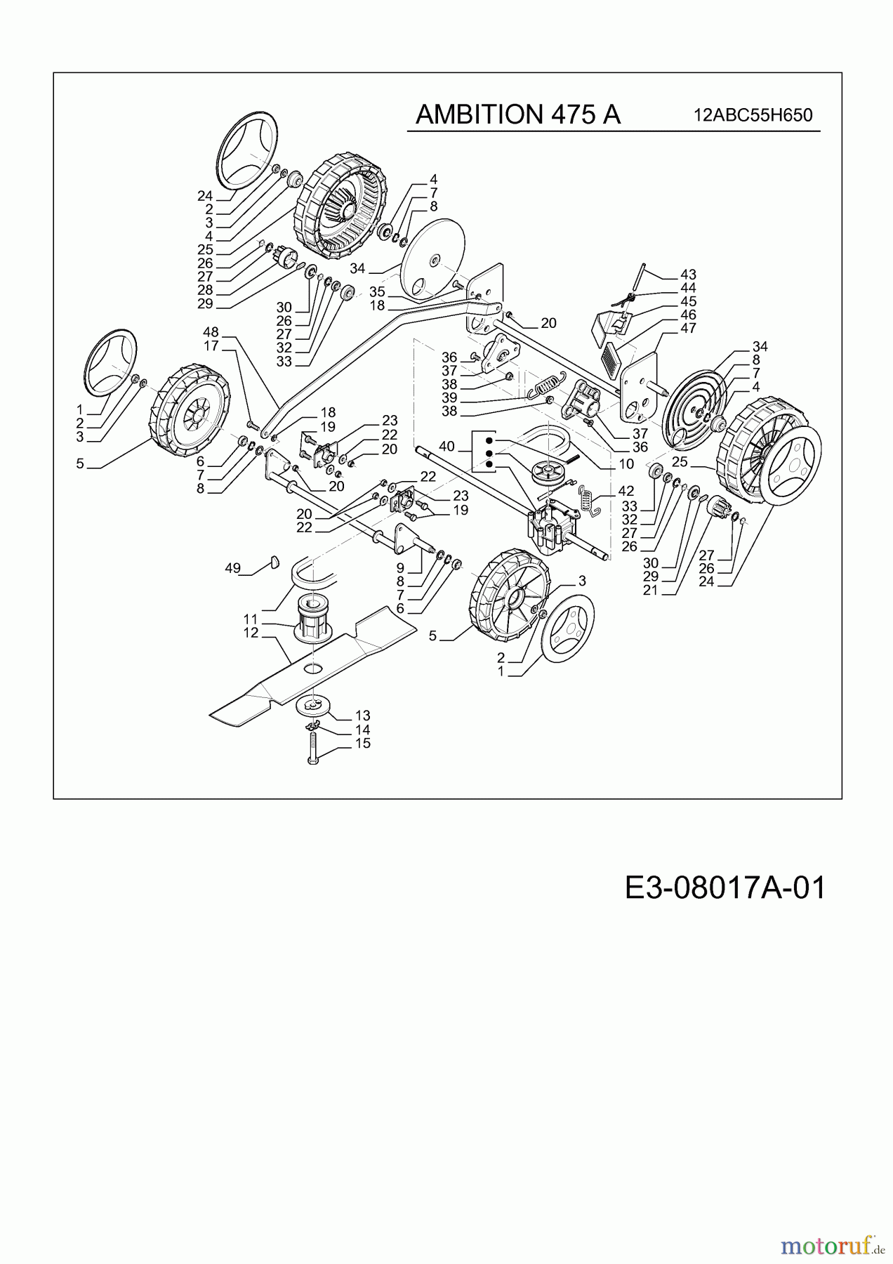 Wolf-Garten Motormäher mit Antrieb Ambition 475 A 12ABC55H650 (2013) Messer, Räder, Schnitthöhenverstellung, Getriebe
