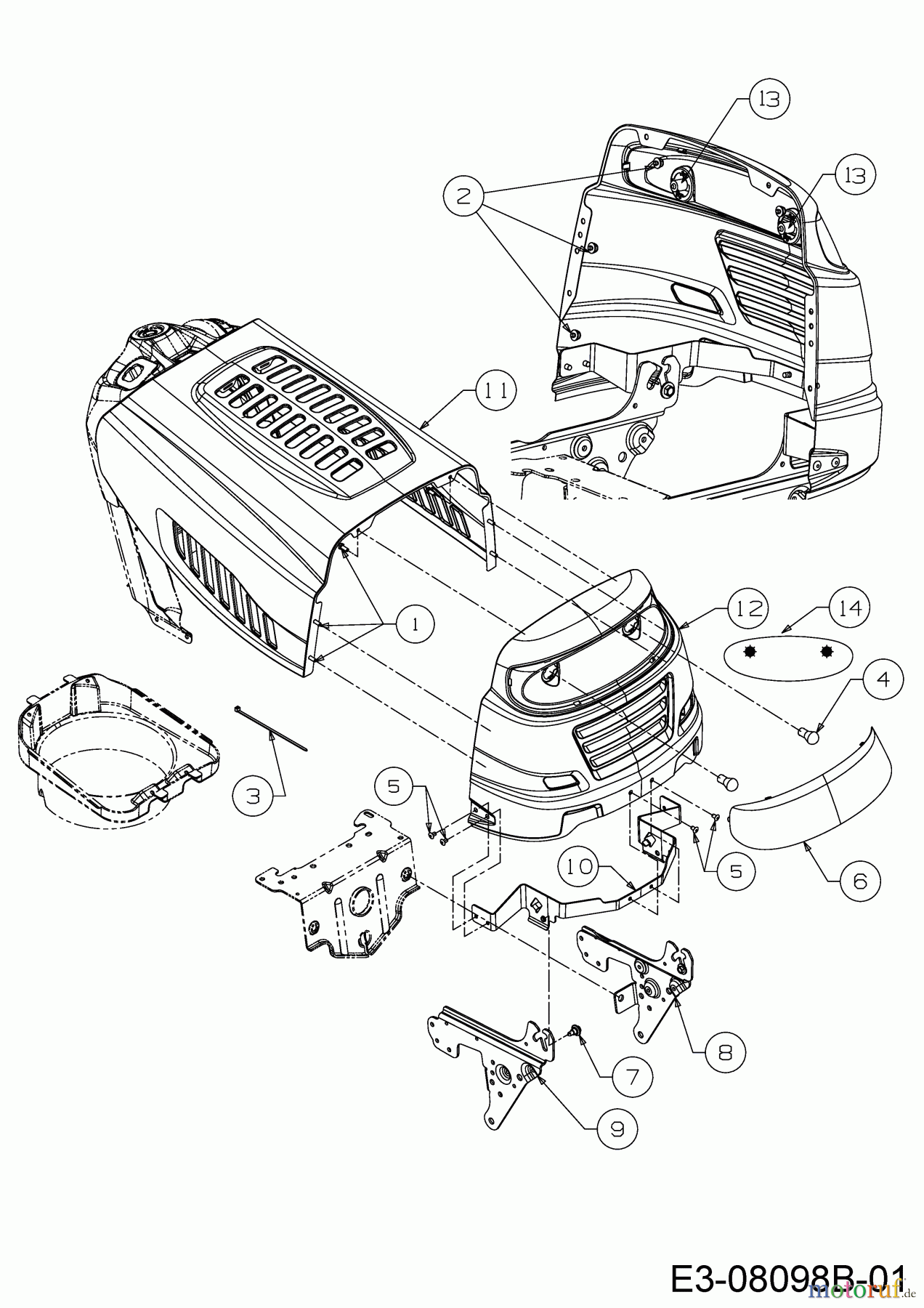 Qualcast Rasentraktoren LT 125-92 13HH765E639 (2014) Motorhaube 5-Style